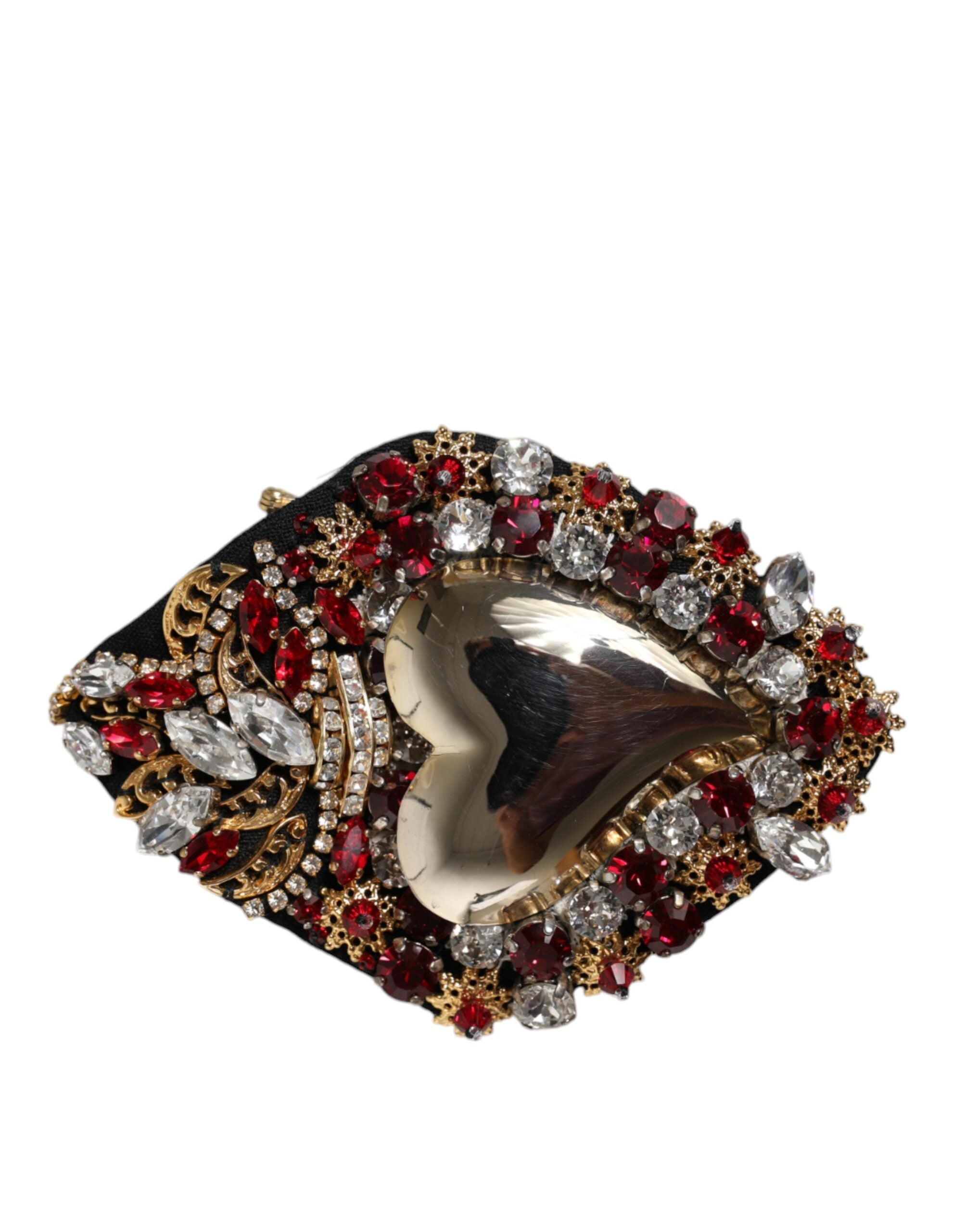 Dolce & Gabbana Gold Tone Brass Sacred Heart Crystal Embellished Brooch LUNESCAPE