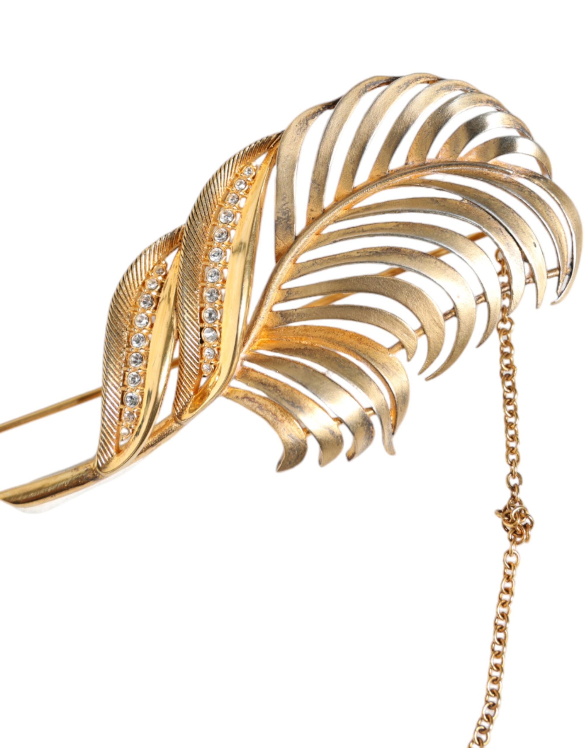 Dolce & Gabbana Gold Tone 925 Sterling Silver Leaf Crystal Chain Brooch LUNESCAPE