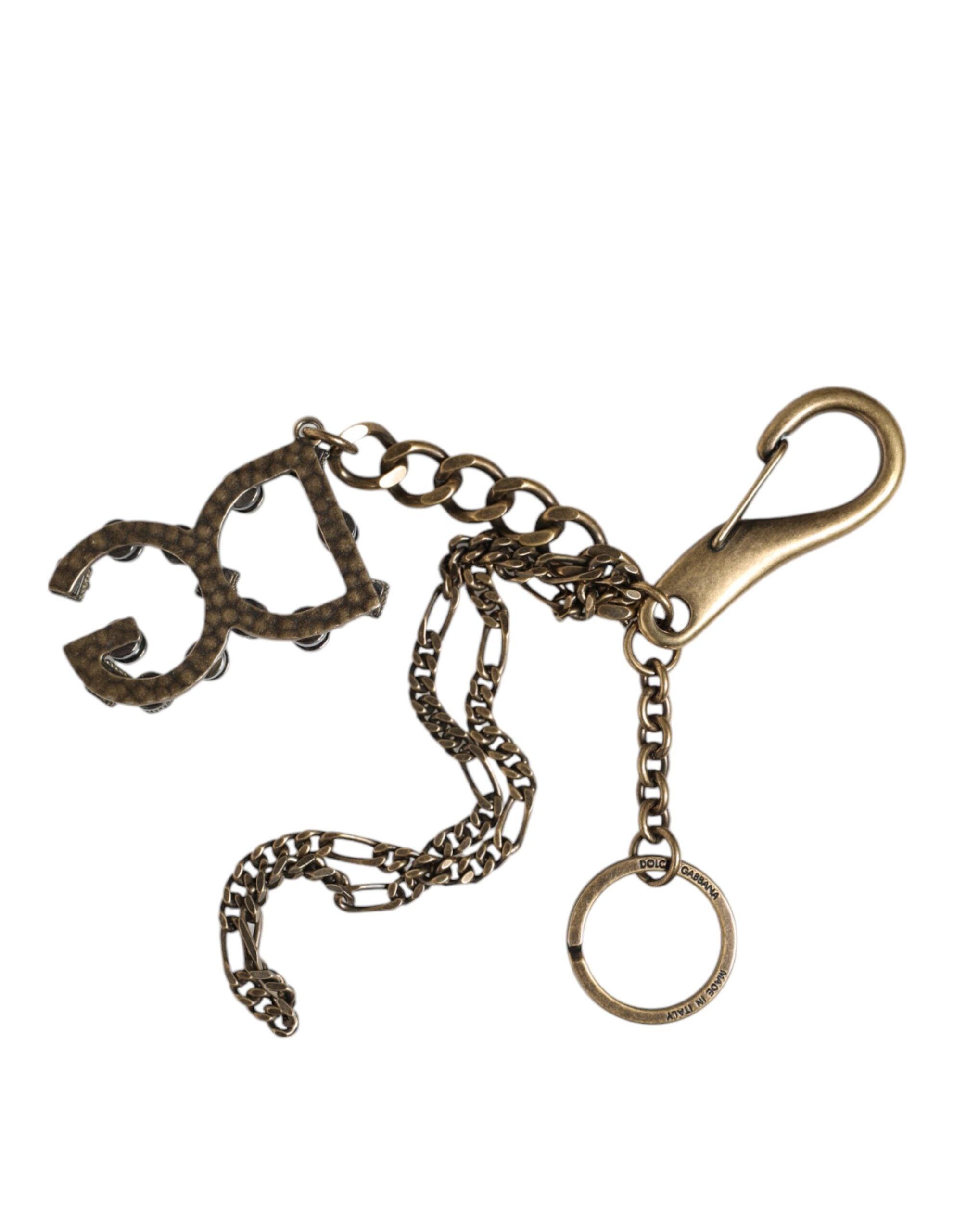 Dolce & Gabbana Silver Tone Metal DG Logo Crystal Keychain Keyring LUNESCAPE