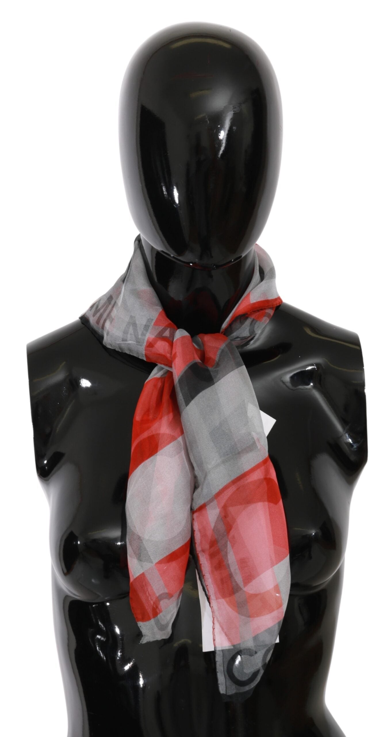 Costume National Gray Red 100% Silk Branded Scarf LUNESCAPE