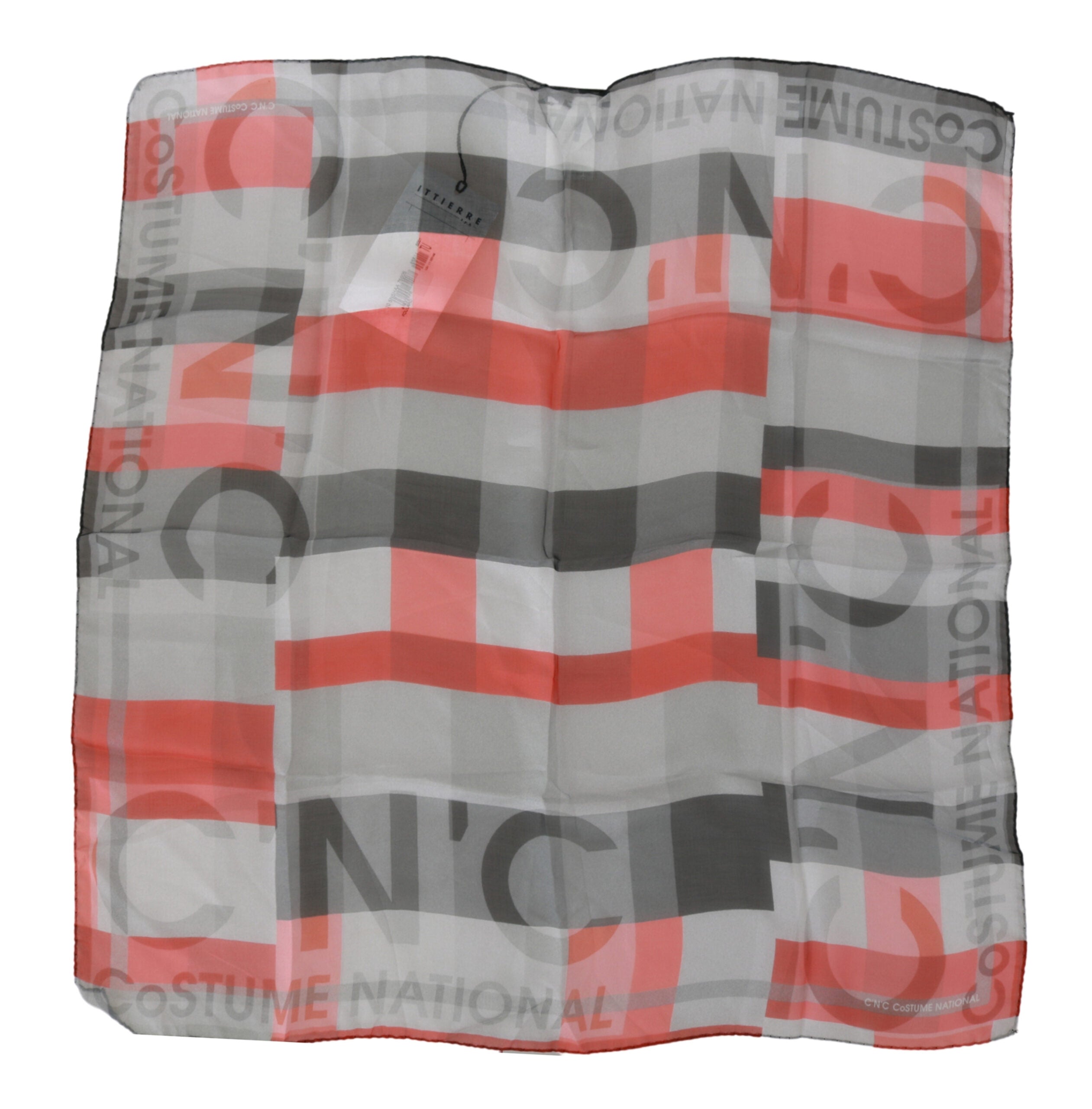 Costume National Gray Red 100% Silk Branded Scarf LUNESCAPE