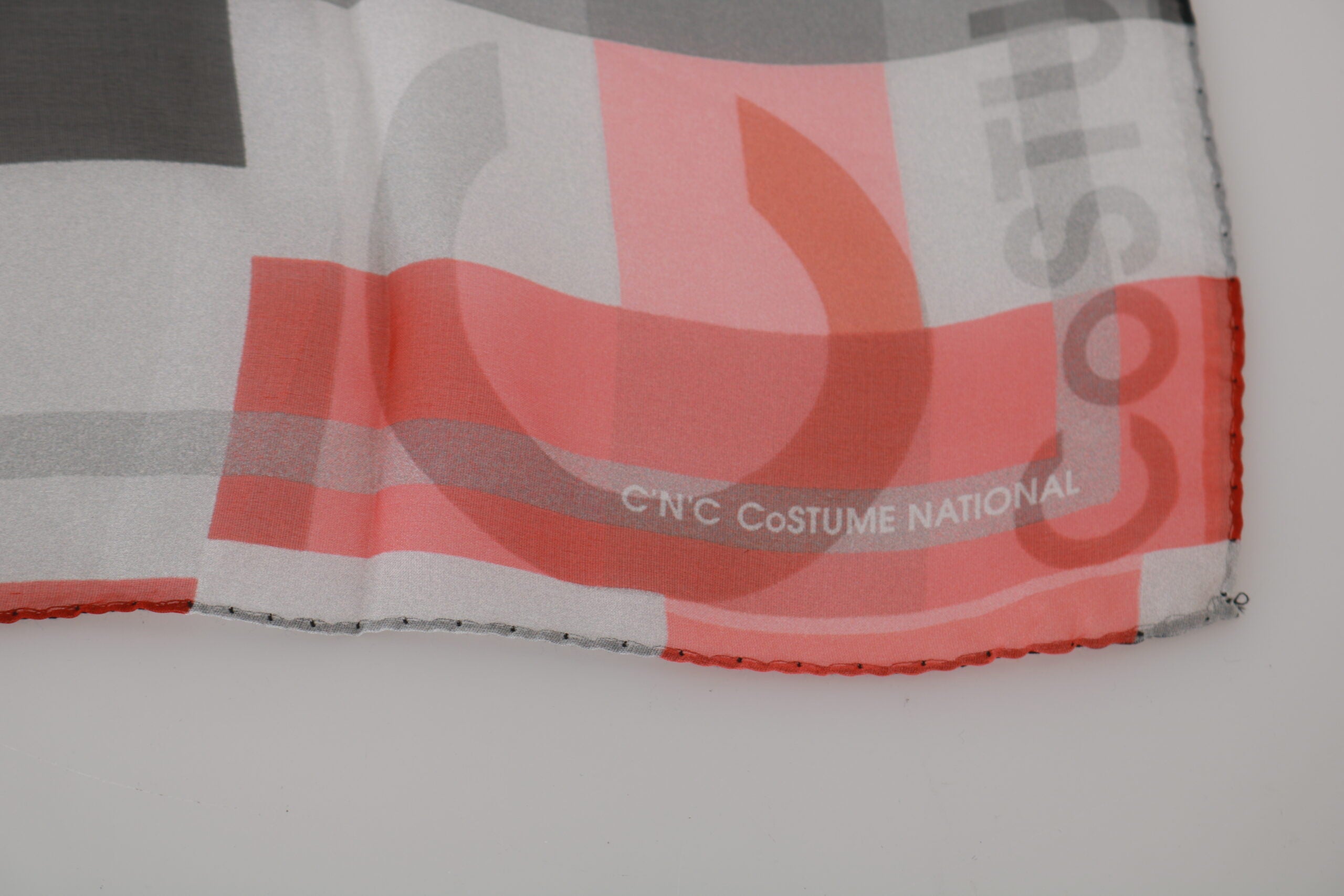 Costume National Gray Red 100% Silk Branded Scarf LUNESCAPE