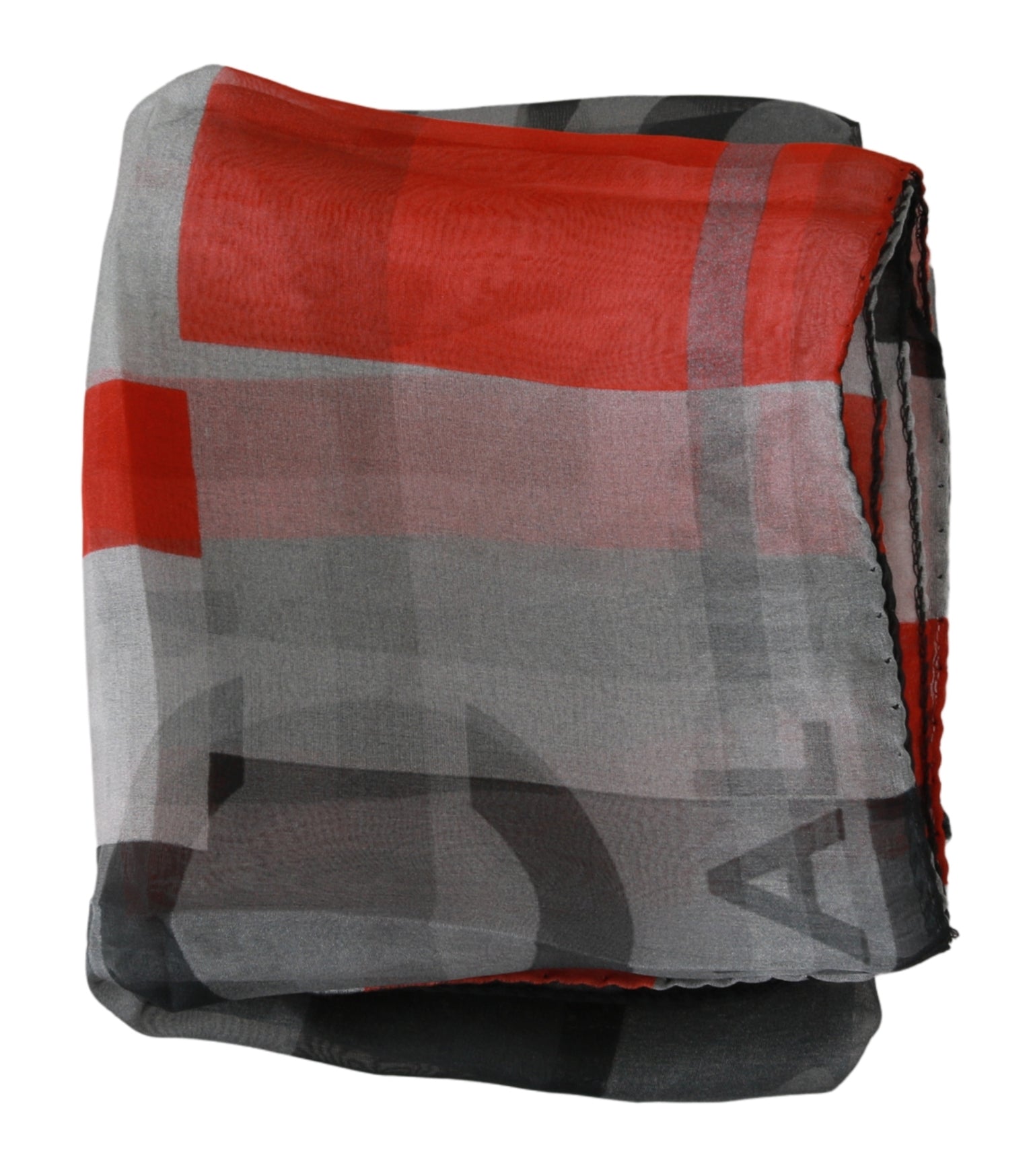 Costume National Gray Red 100% Silk Branded Scarf LUNESCAPE