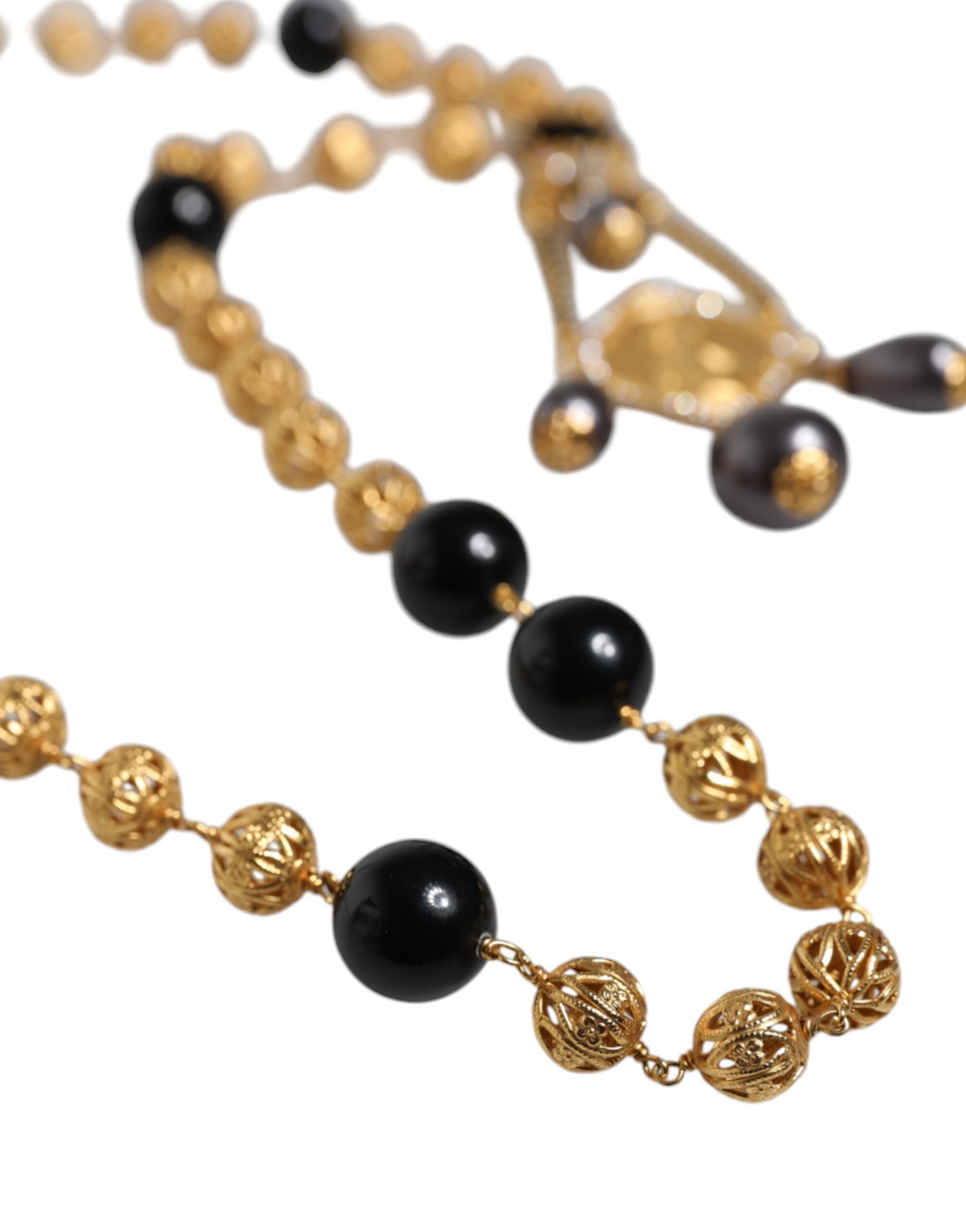 Dolce & Gabbana Gold Chain Brass Black Beaded Rosary Style Necklace LUNESCAPE