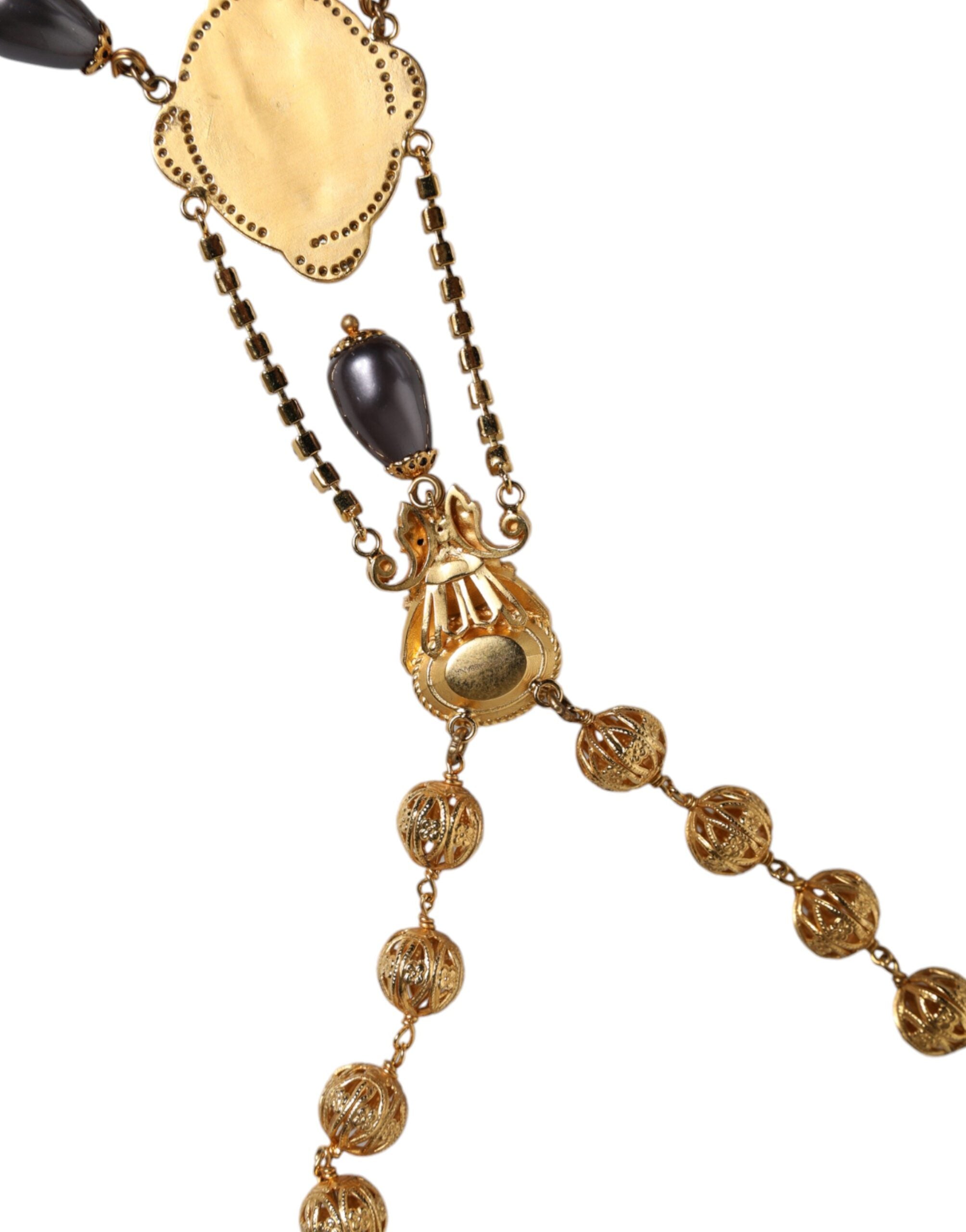 Dolce & Gabbana Gold Chain Brass Black Beaded Rosary Style Necklace LUNESCAPE