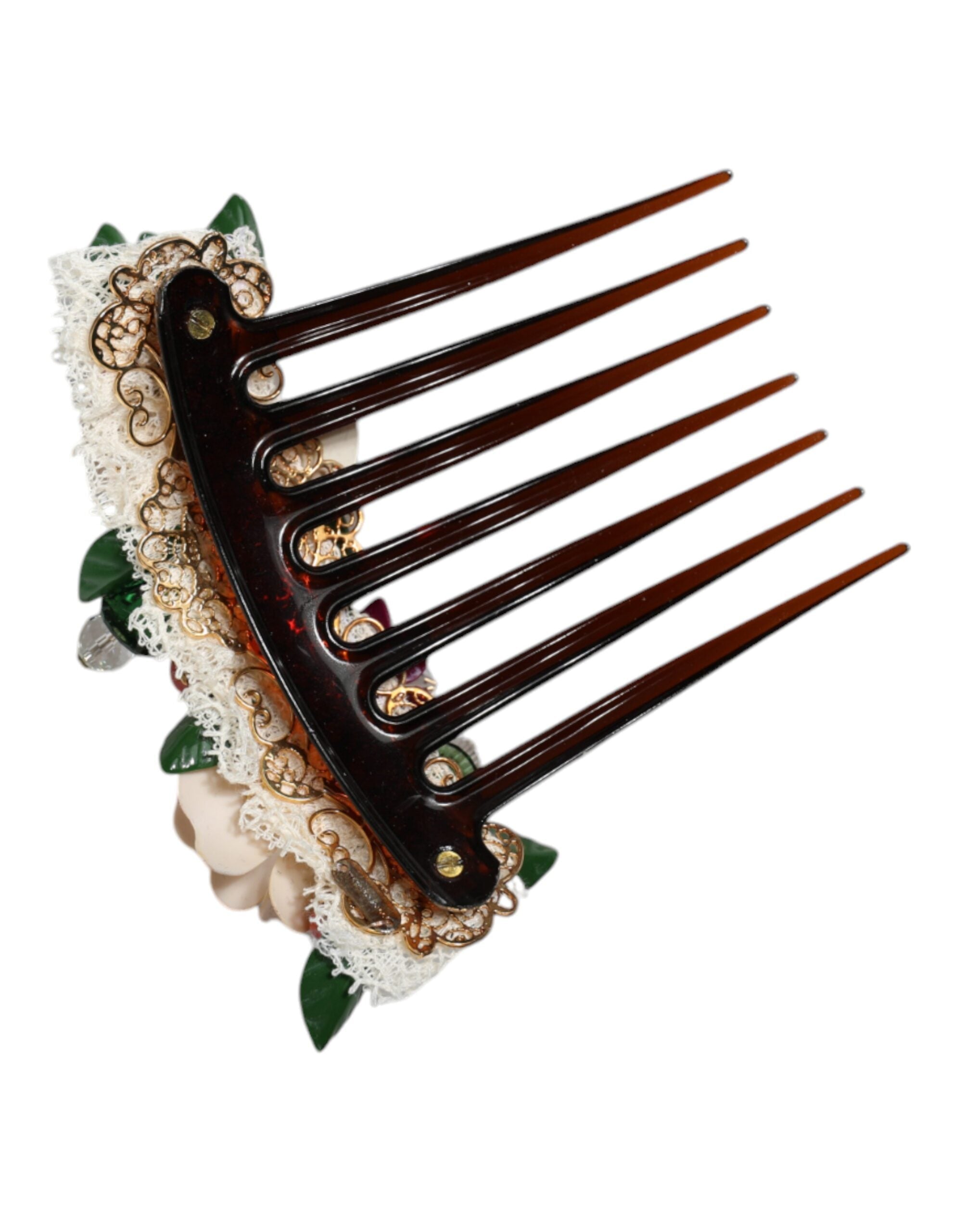Dolce & Gabbana Brown Plastic Crystal Floral Women Hair Comb LUNESCAPE