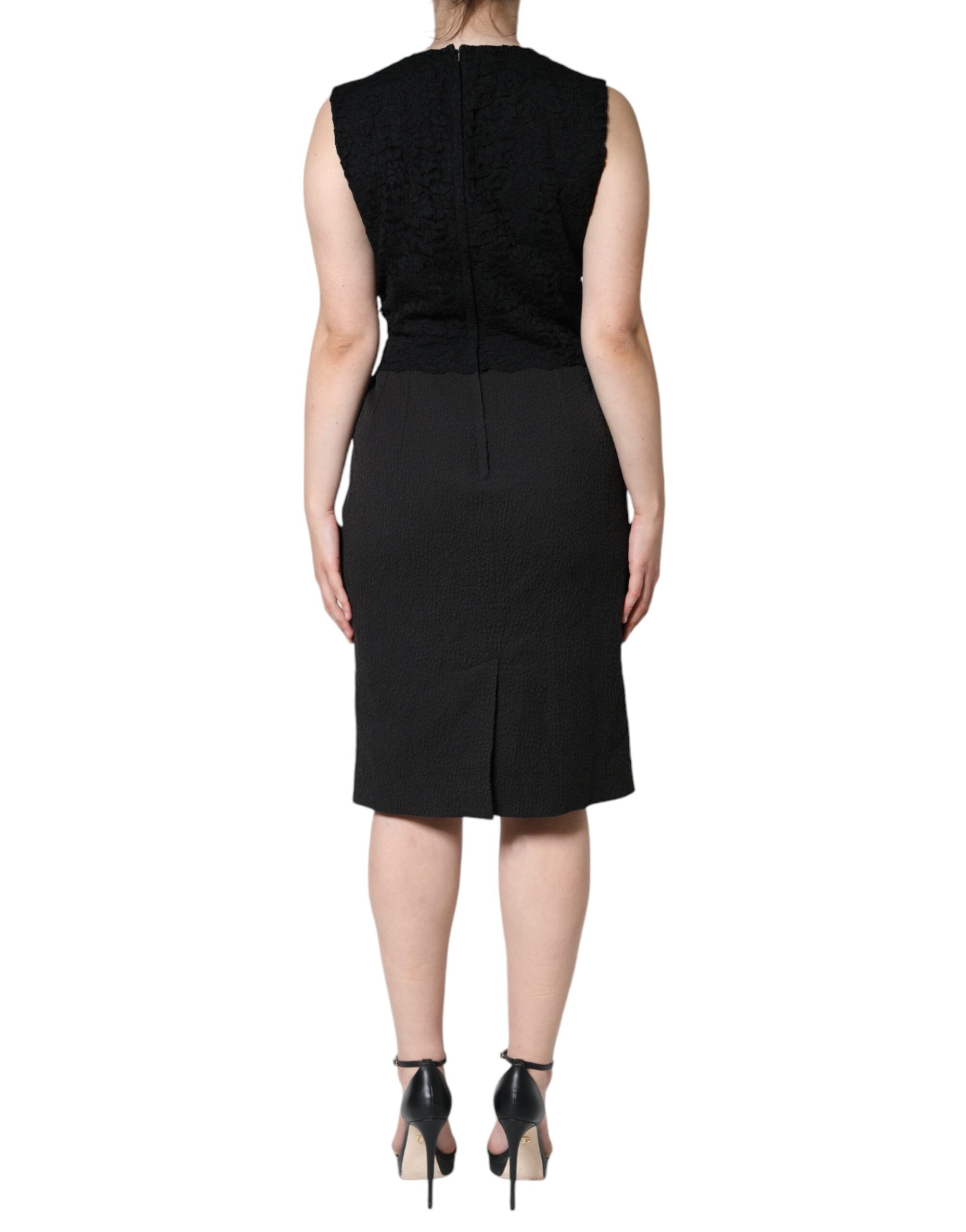 Dolce & Gabbana Black Cotton Sheath Knee Length Dress LUNESCAPE