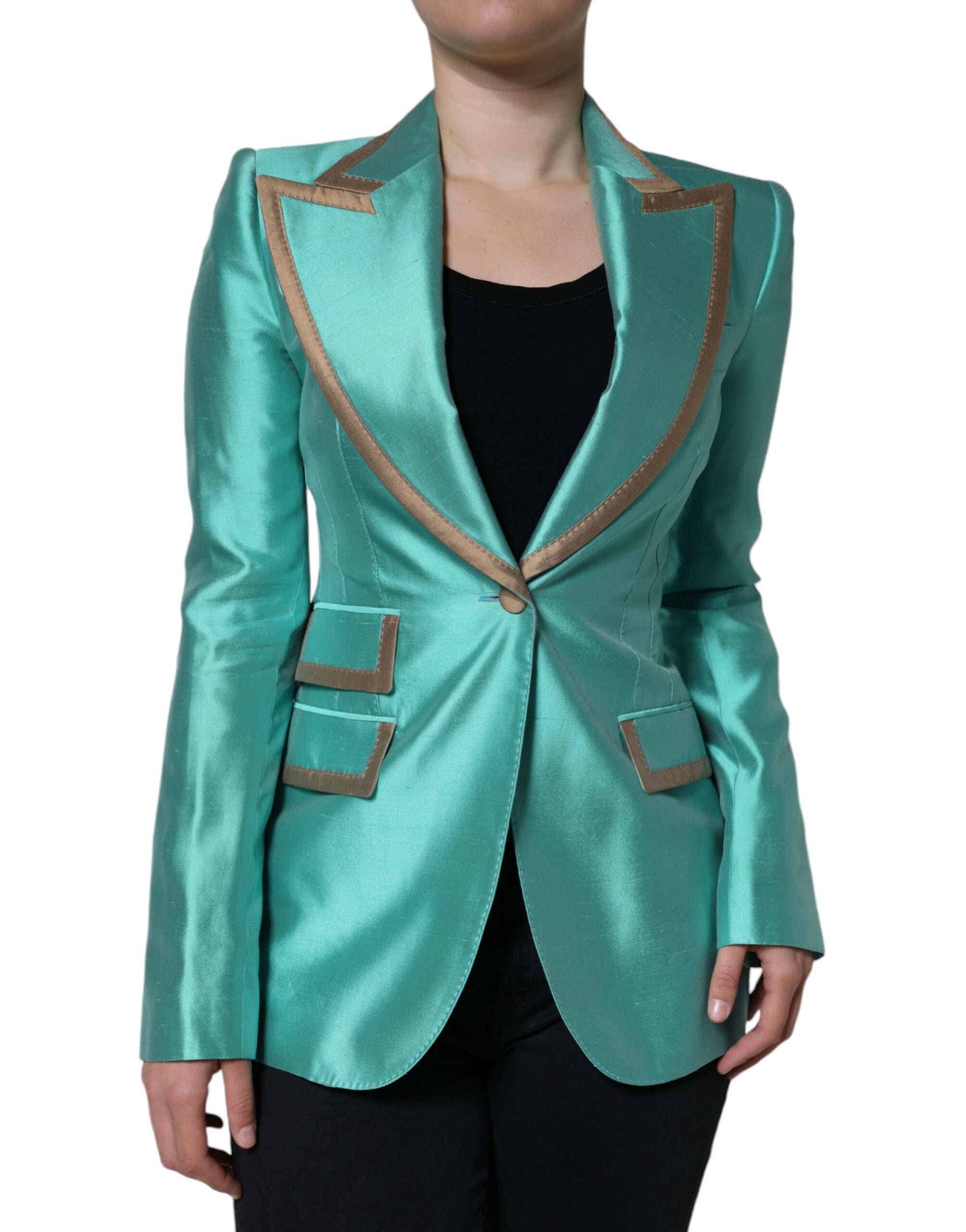 Dolce & Gabbana Metallic Green Single Breasted Blazer Jacket LUNESCAPE