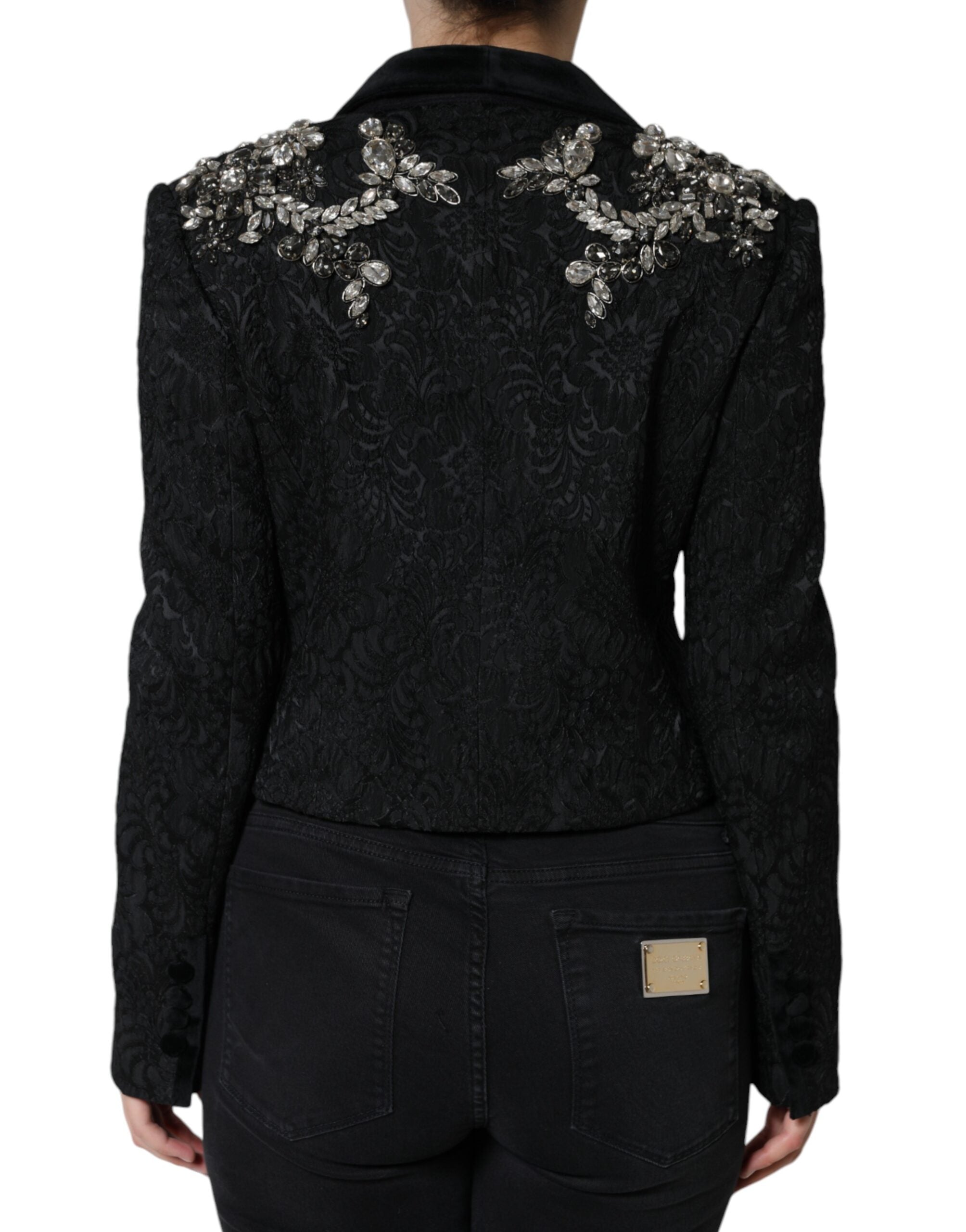 Dolce & Gabbana Black Jacquard Crystal Floral Jacket Blazer LUNESCAPE