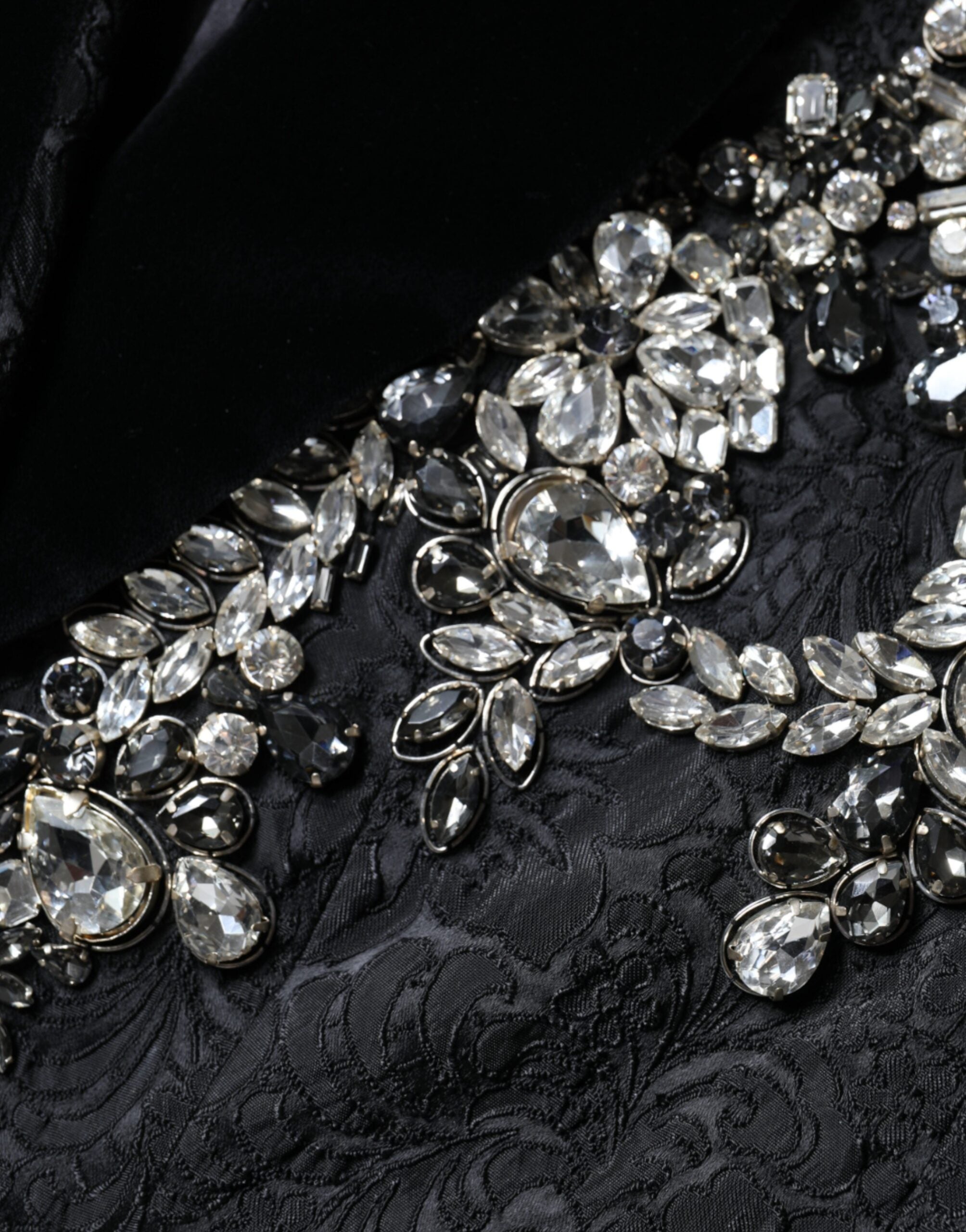 Dolce & Gabbana Black Jacquard Crystal Floral Jacket Blazer LUNESCAPE