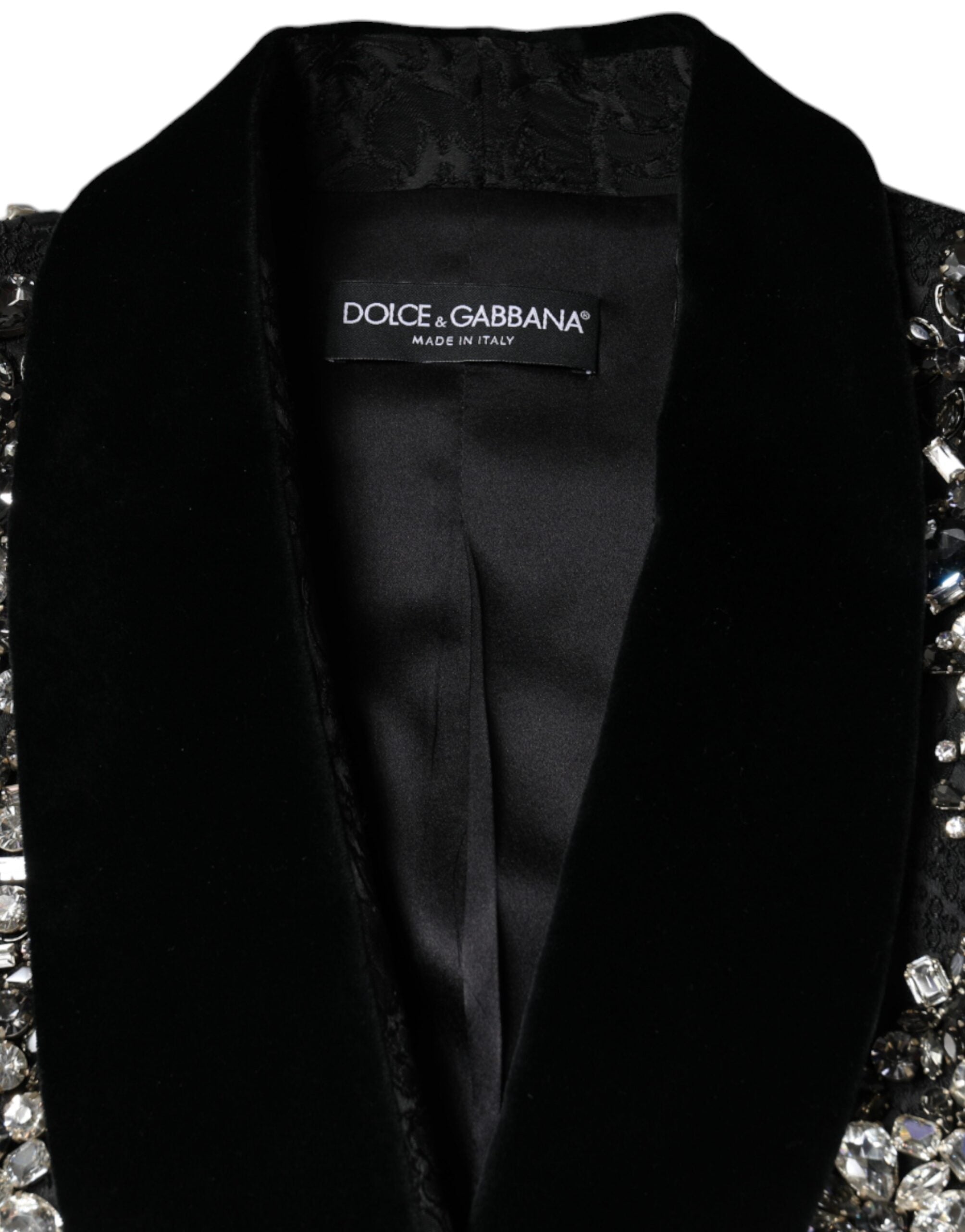 Dolce & Gabbana Black Jacquard Crystal Floral Jacket Blazer LUNESCAPE