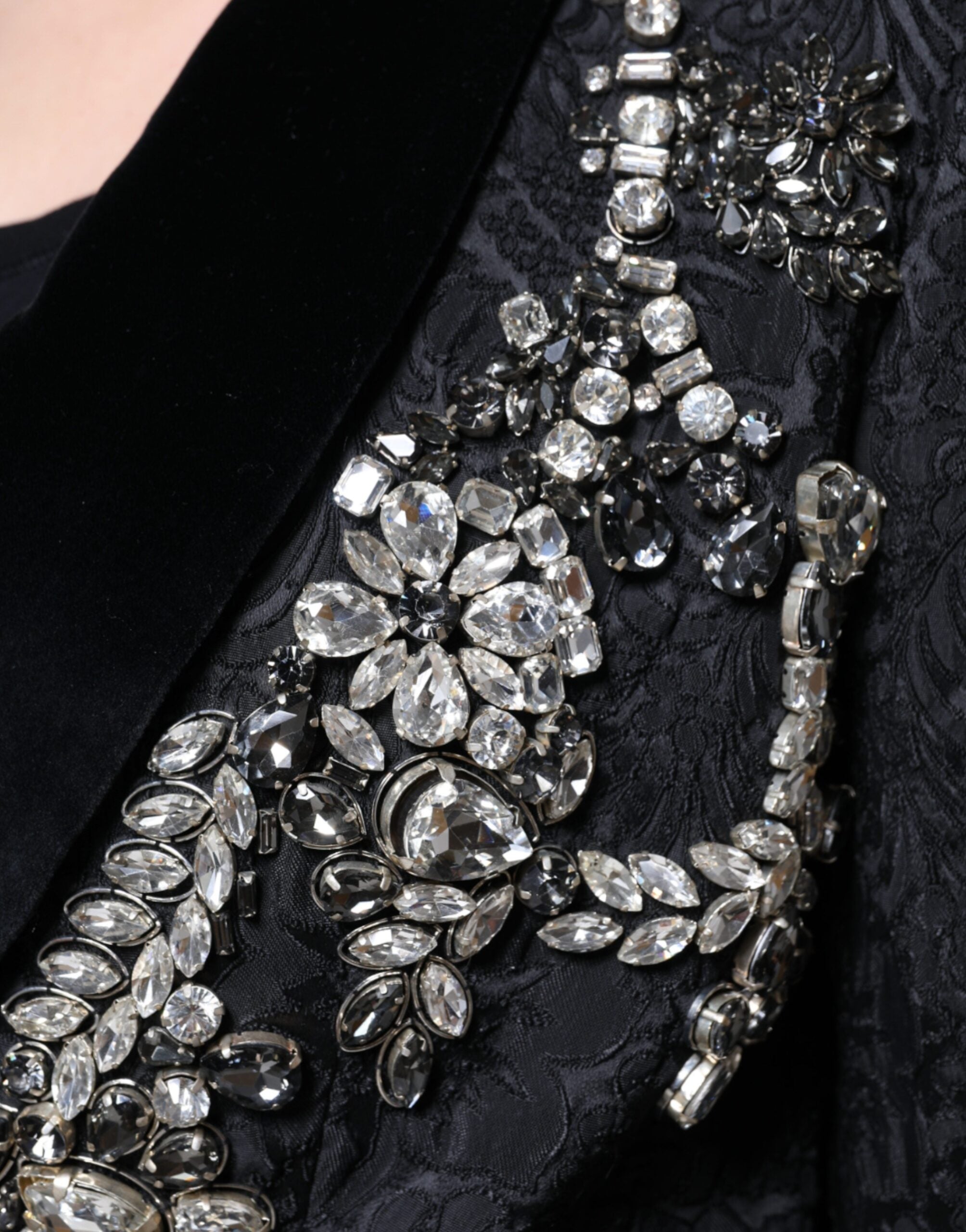 Dolce & Gabbana Black Jacquard Crystal Floral Jacket Blazer LUNESCAPE