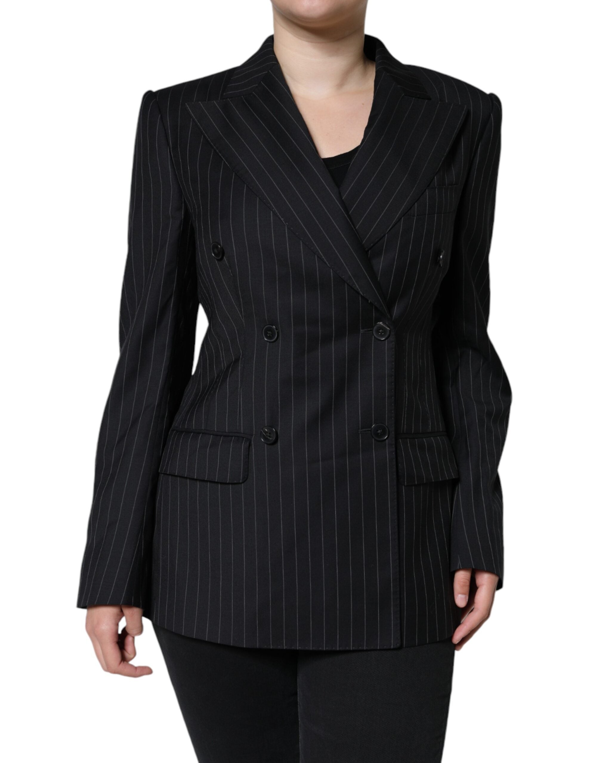 Dolce & Gabbana Black Striped Double Breasted Coat Jacket LUNESCAPE
