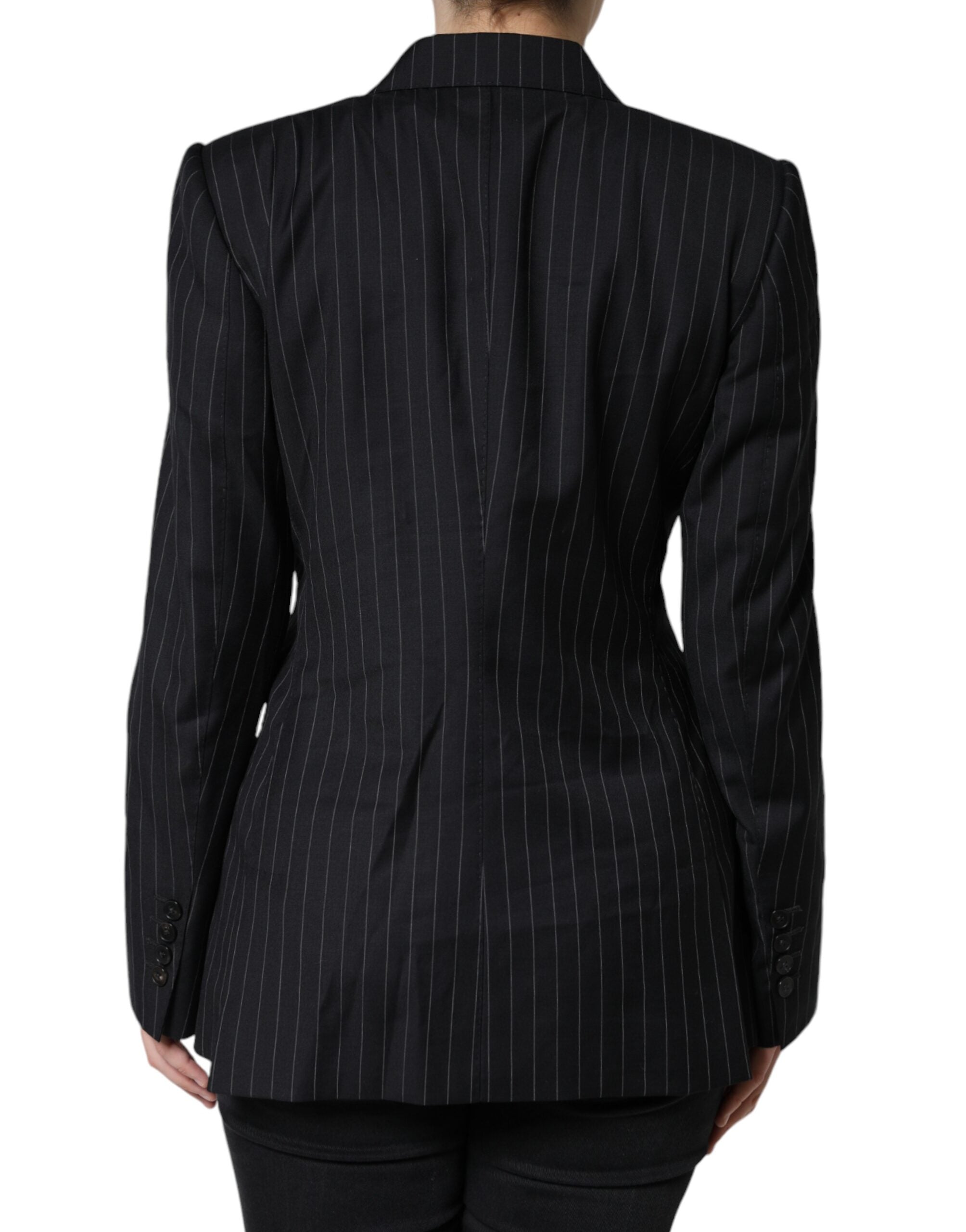Dolce & Gabbana Black Striped Double Breasted Coat Jacket LUNESCAPE