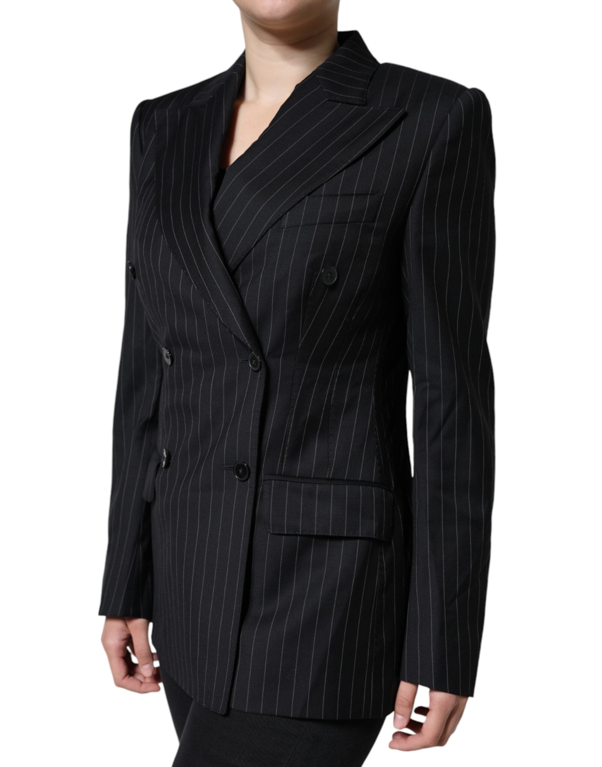 Dolce & Gabbana Black Striped Double Breasted Coat Jacket LUNESCAPE