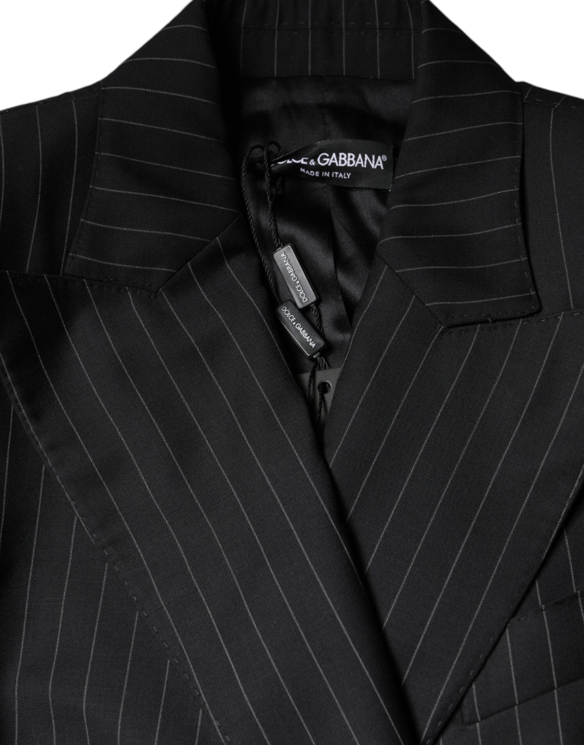 Dolce & Gabbana Black Striped Double Breasted Coat Jacket LUNESCAPE