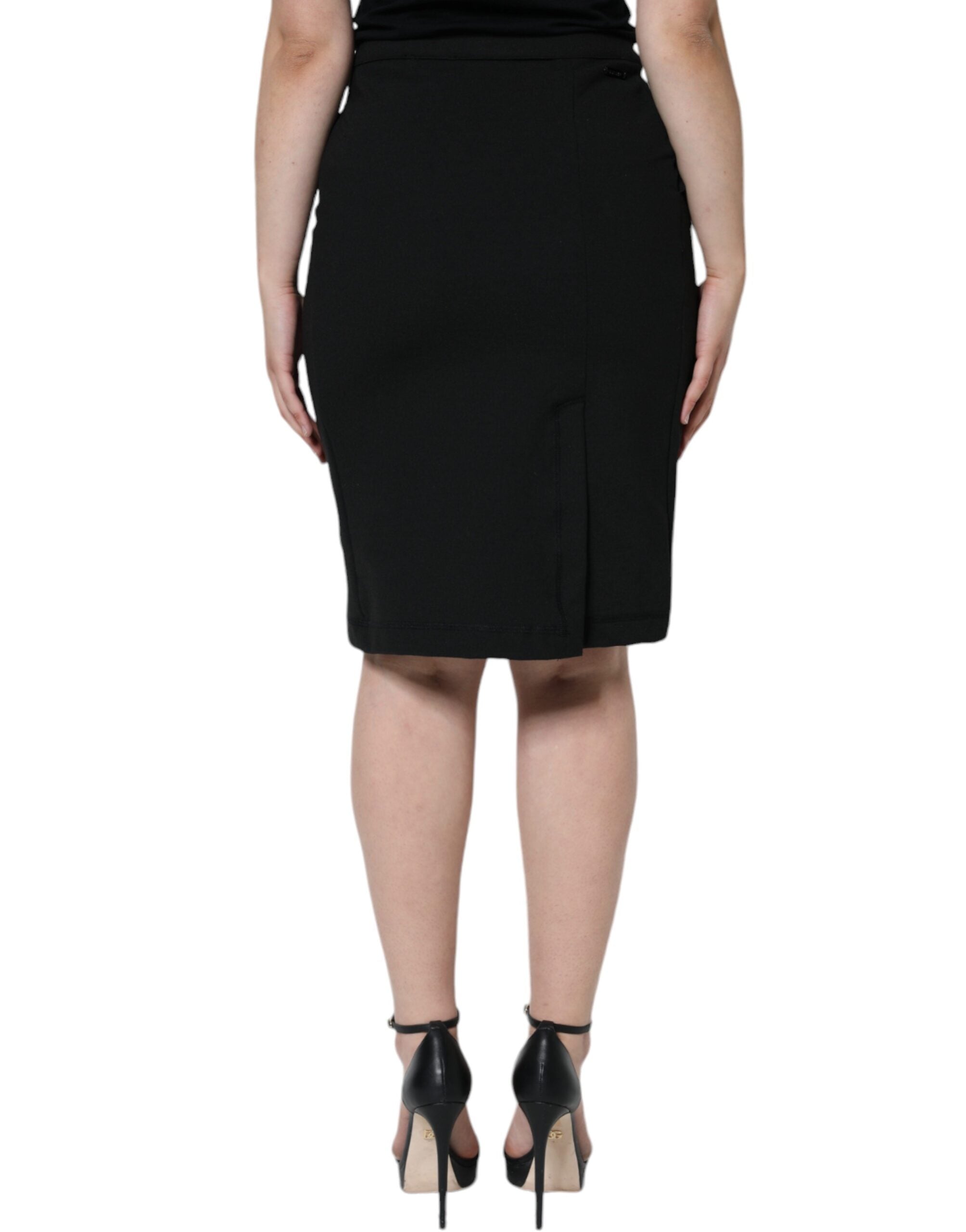 GF Ferre Black Straight Pencil Cut Knee Length Skirt LUNESCAPE