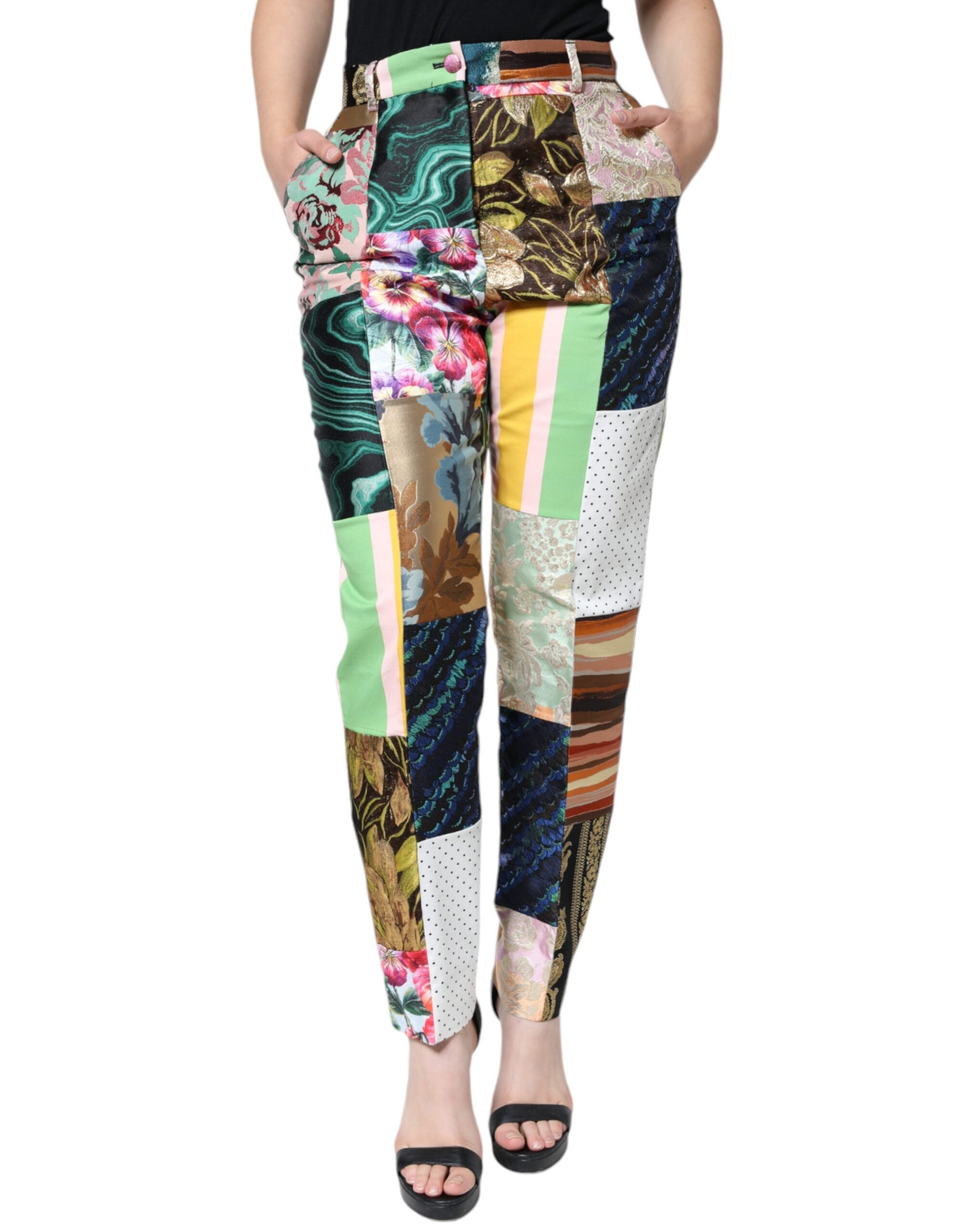 Dolce & Gabbana Multicolor Patchwork Jacquard High Waist Pants LUNESCAPE