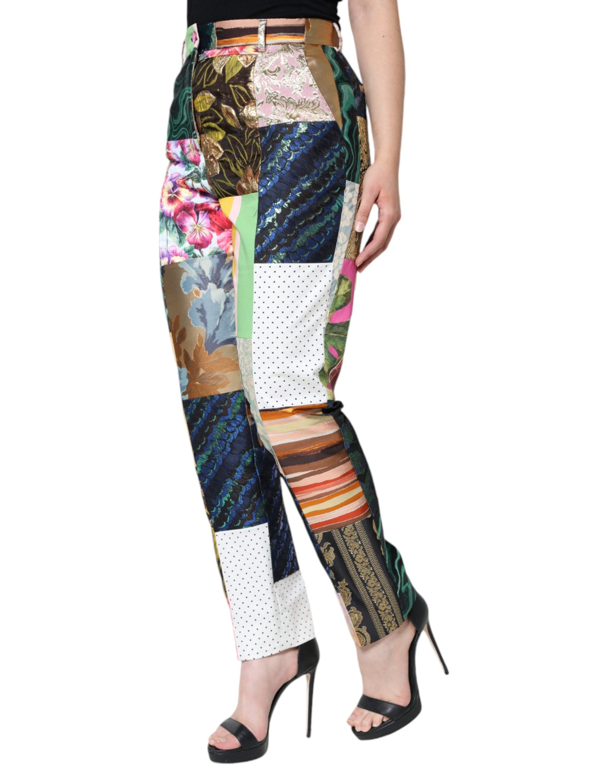Dolce & Gabbana Multicolor Patchwork Jacquard High Waist Pants LUNESCAPE