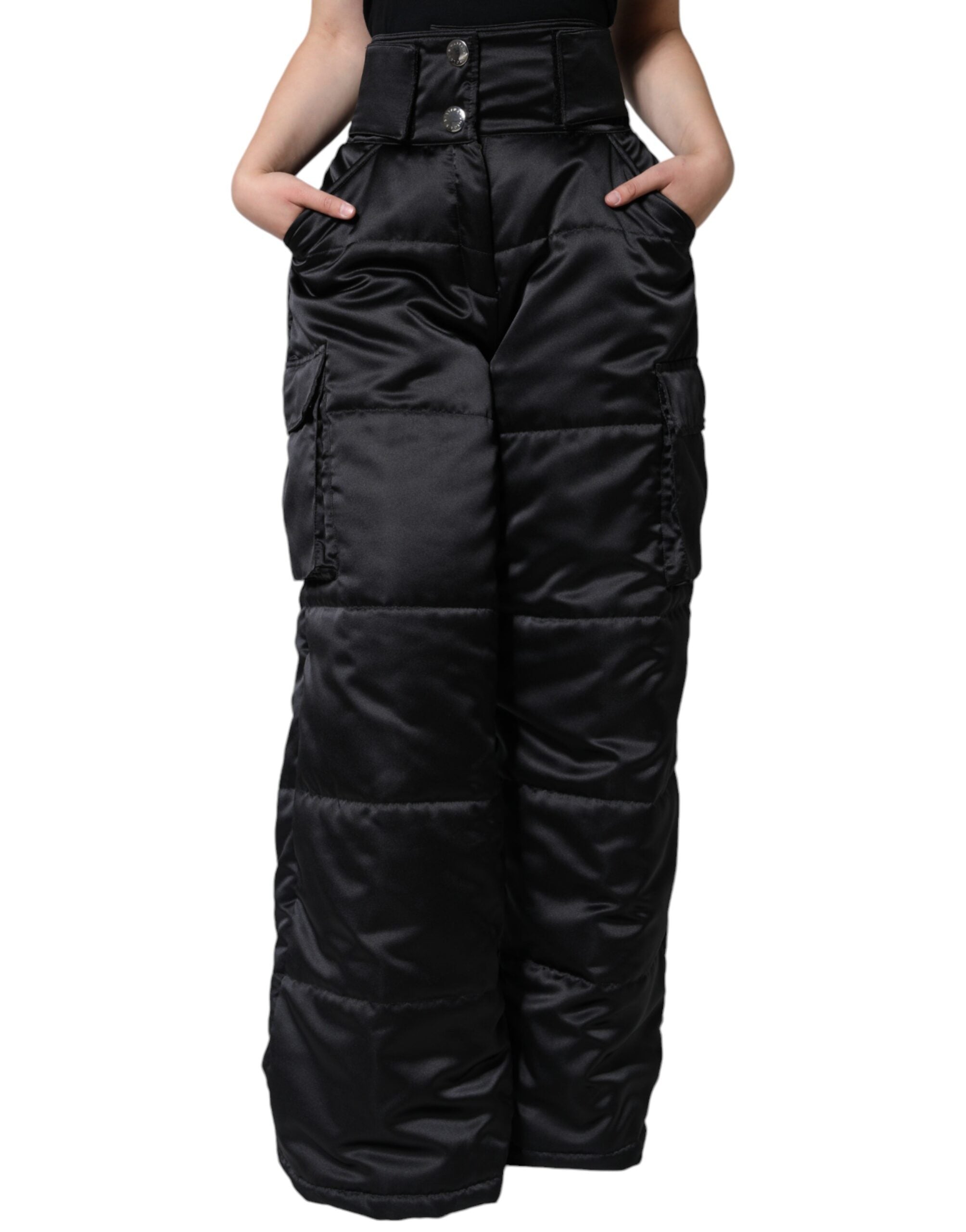 Dolce & Gabbana Black Quilted High Waist Women Boot Cut Pants LUNESCAPE