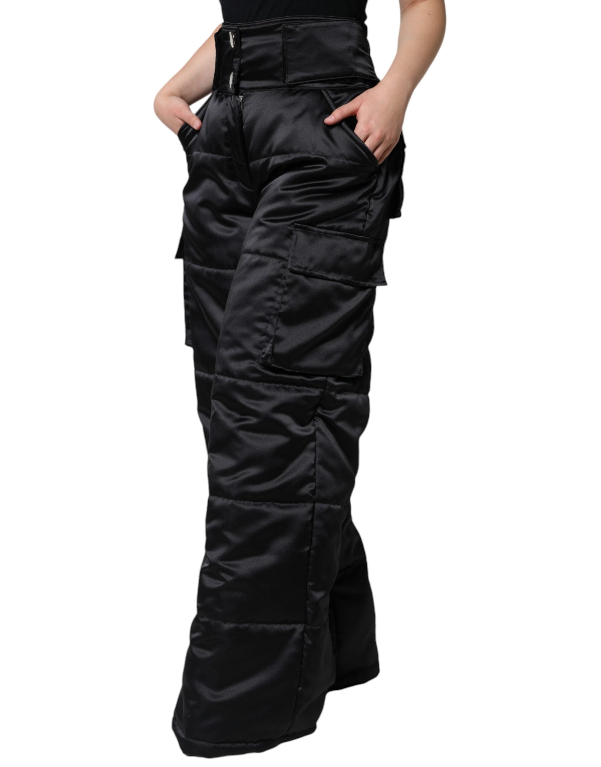 Dolce & Gabbana Black Quilted High Waist Women Boot Cut Pants LUNESCAPE