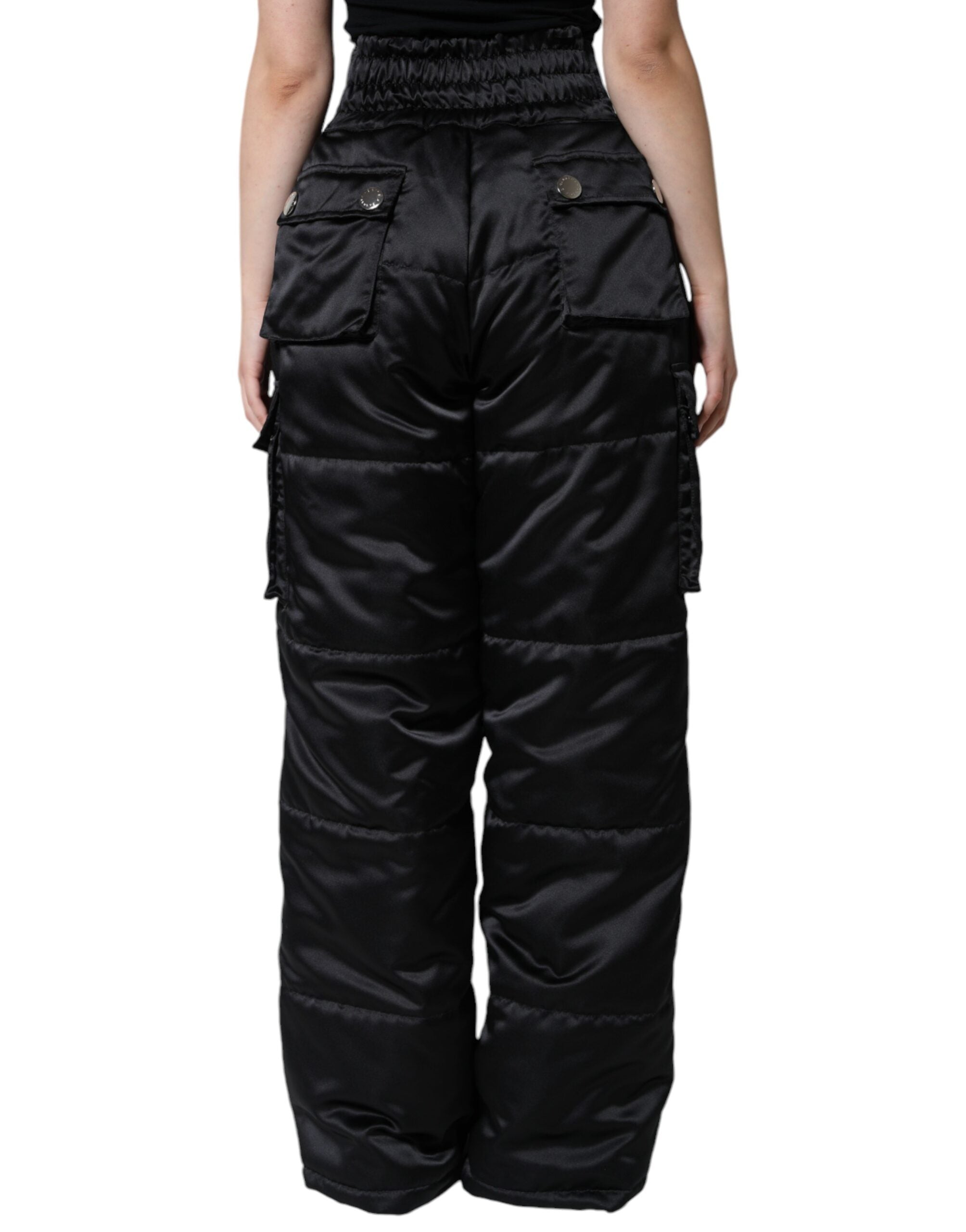 Dolce & Gabbana Black Quilted High Waist Women Boot Cut Pants LUNESCAPE