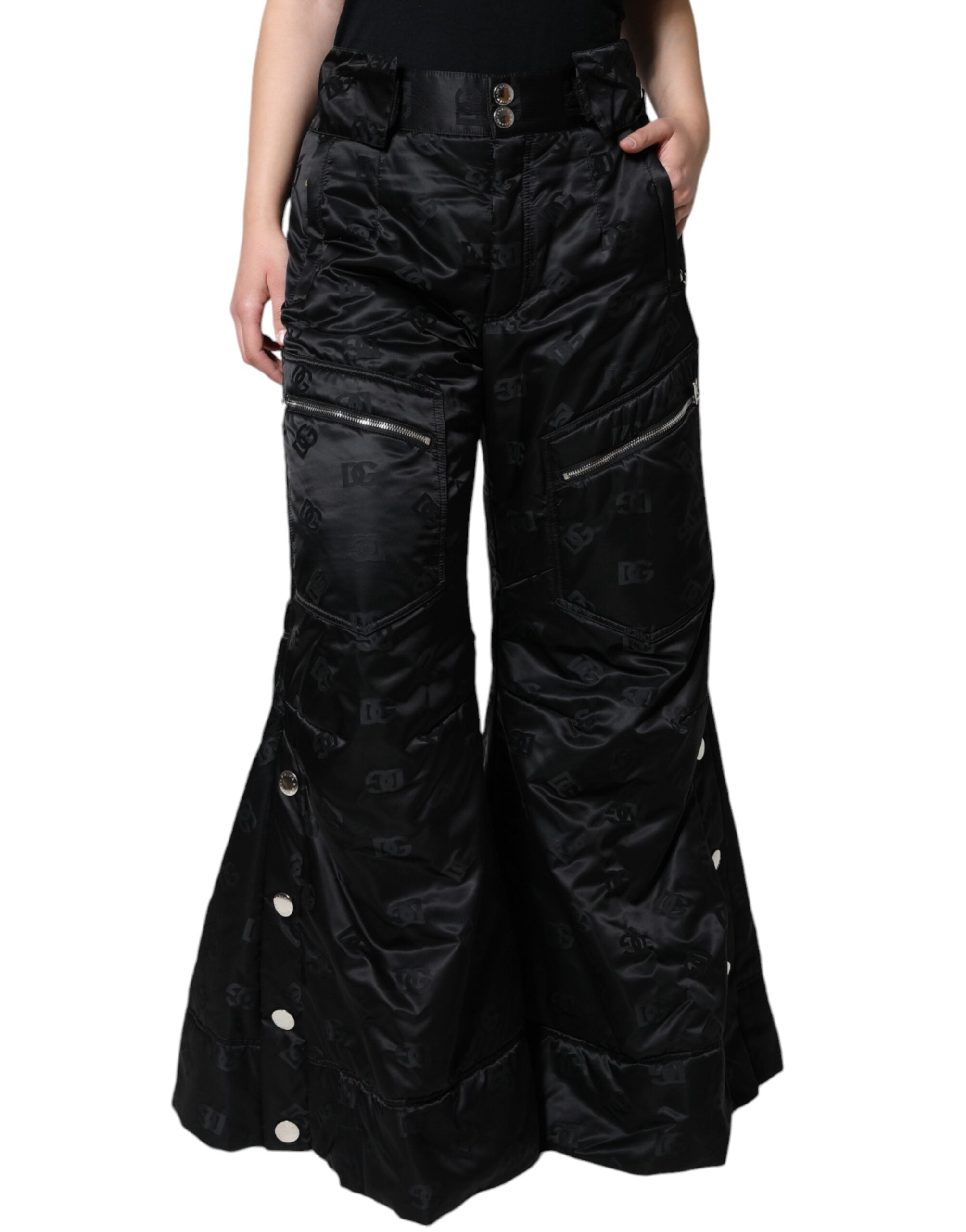 Dolce & Gabbana Black Quilted High Waist Women Wide Leg Pants LUNESCAPE