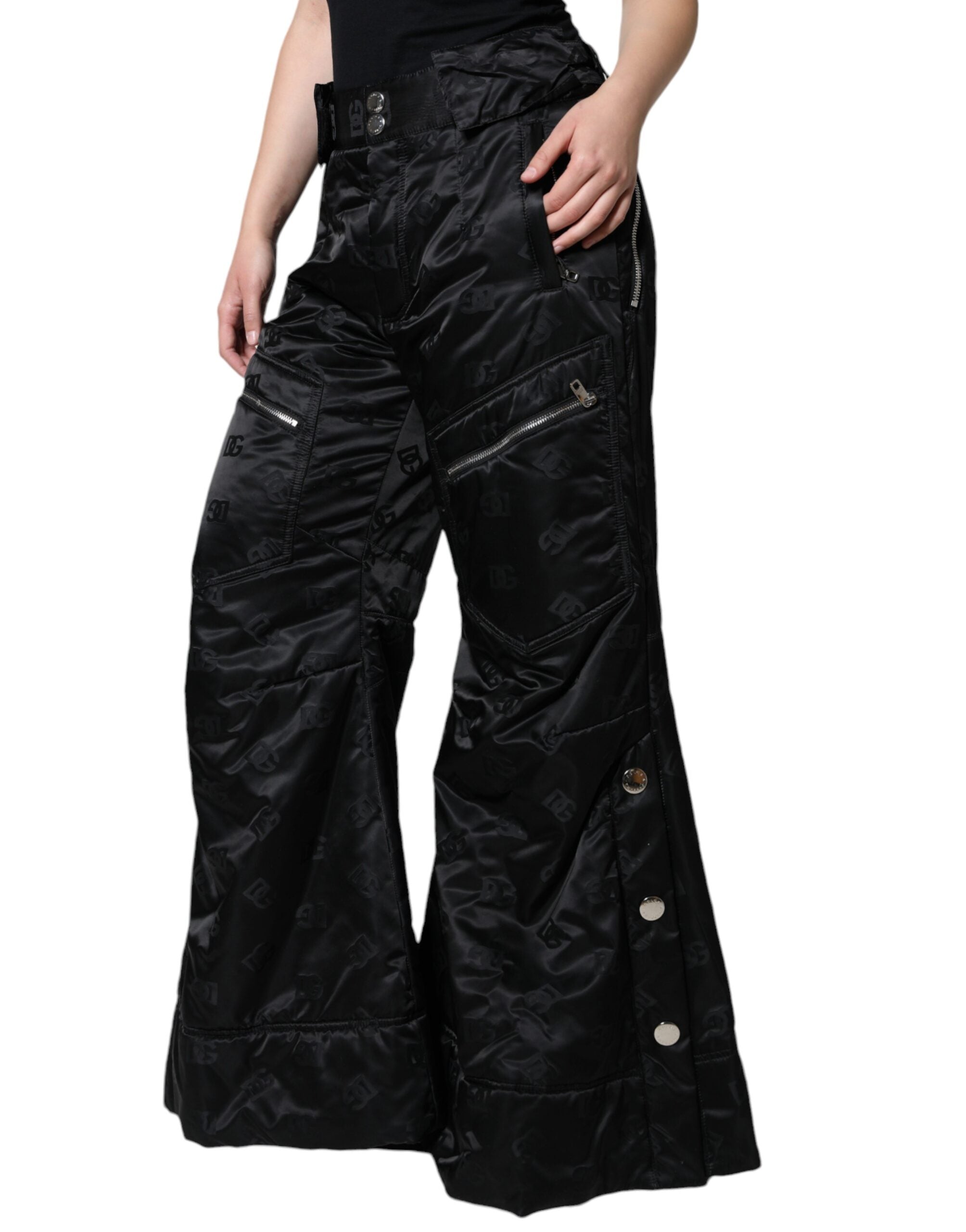 Dolce & Gabbana Black Quilted High Waist Women Wide Leg Pants LUNESCAPE