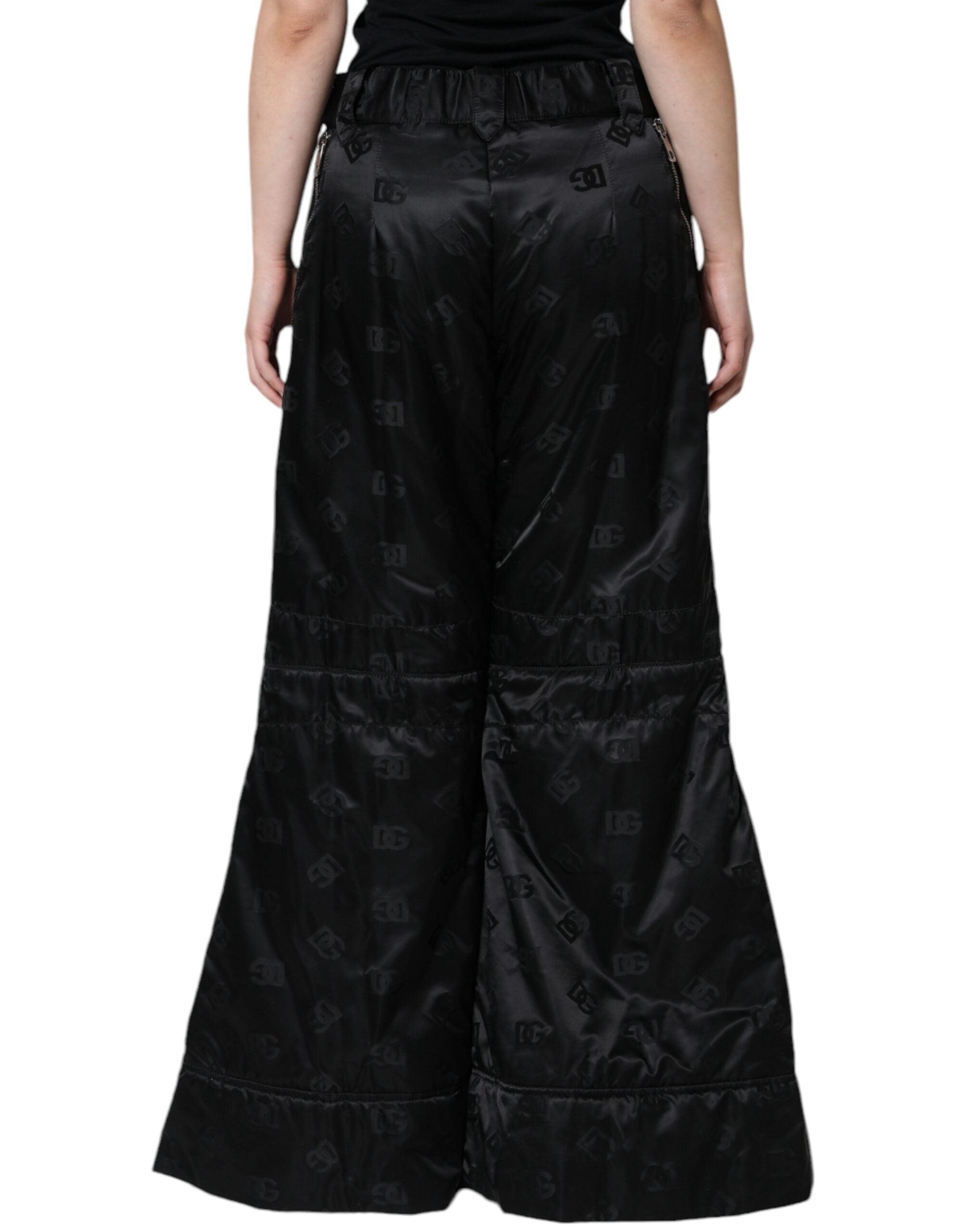 Dolce & Gabbana Black Quilted High Waist Women Wide Leg Pants LUNESCAPE