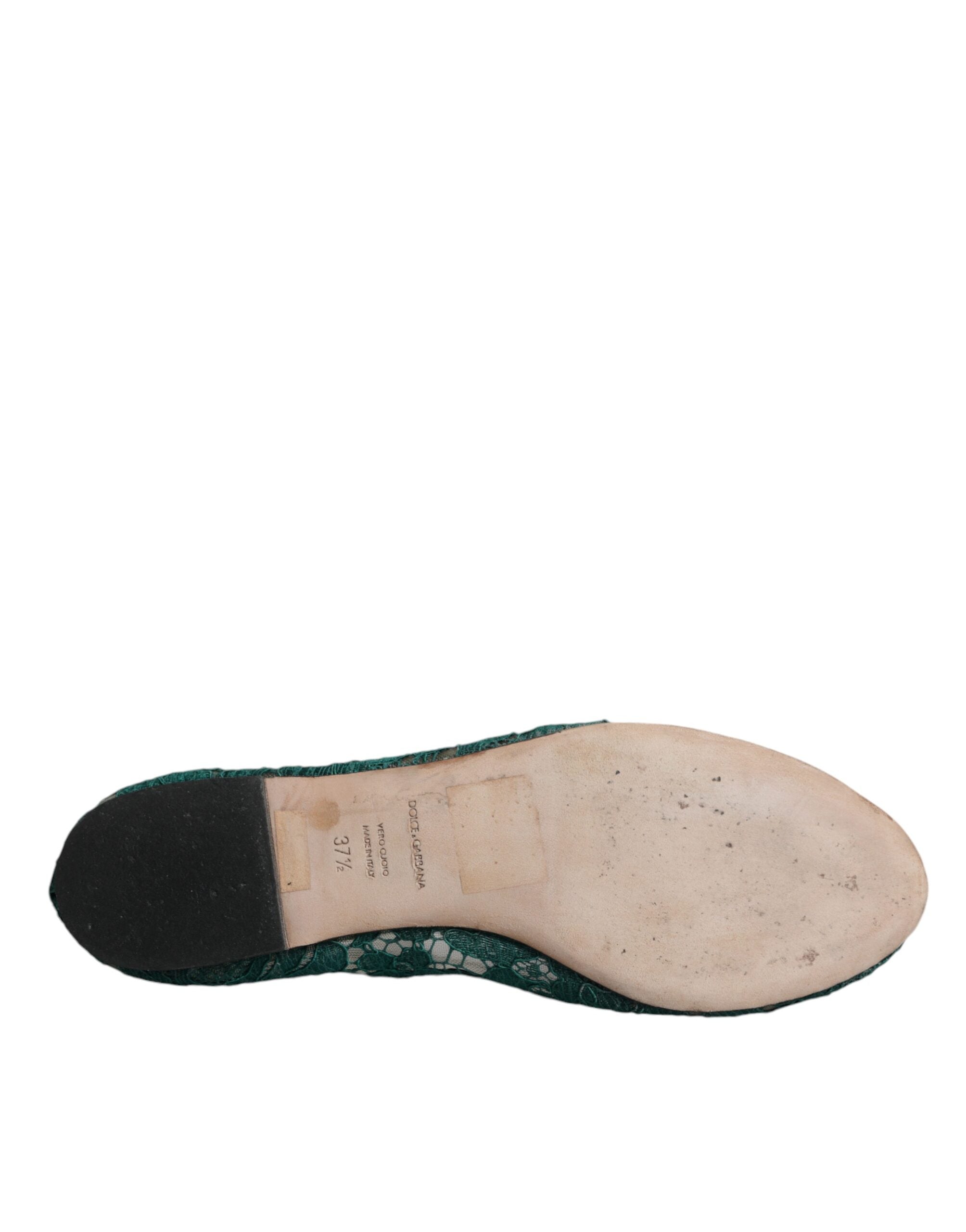 Dolce & Gabbana Green Lace Crystal Ballet Flats Loafers Shoes LUNESCAPE