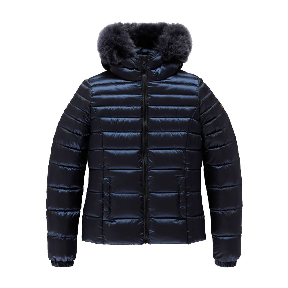 Refrigiwear Blue Nylon Women Jacket with Feather Padding and Fur Hood LUNESCAPE