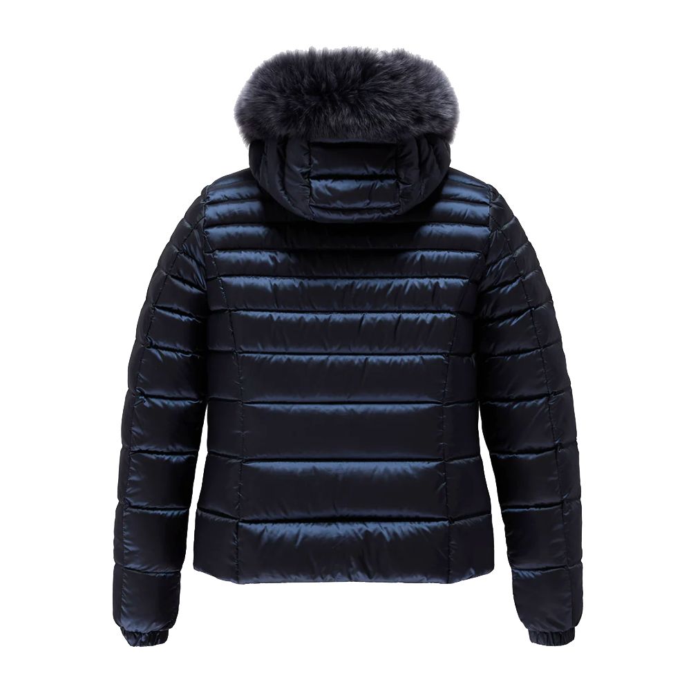 Refrigiwear Blue Nylon Women Jacket with Feather Padding and Fur Hood LUNESCAPE