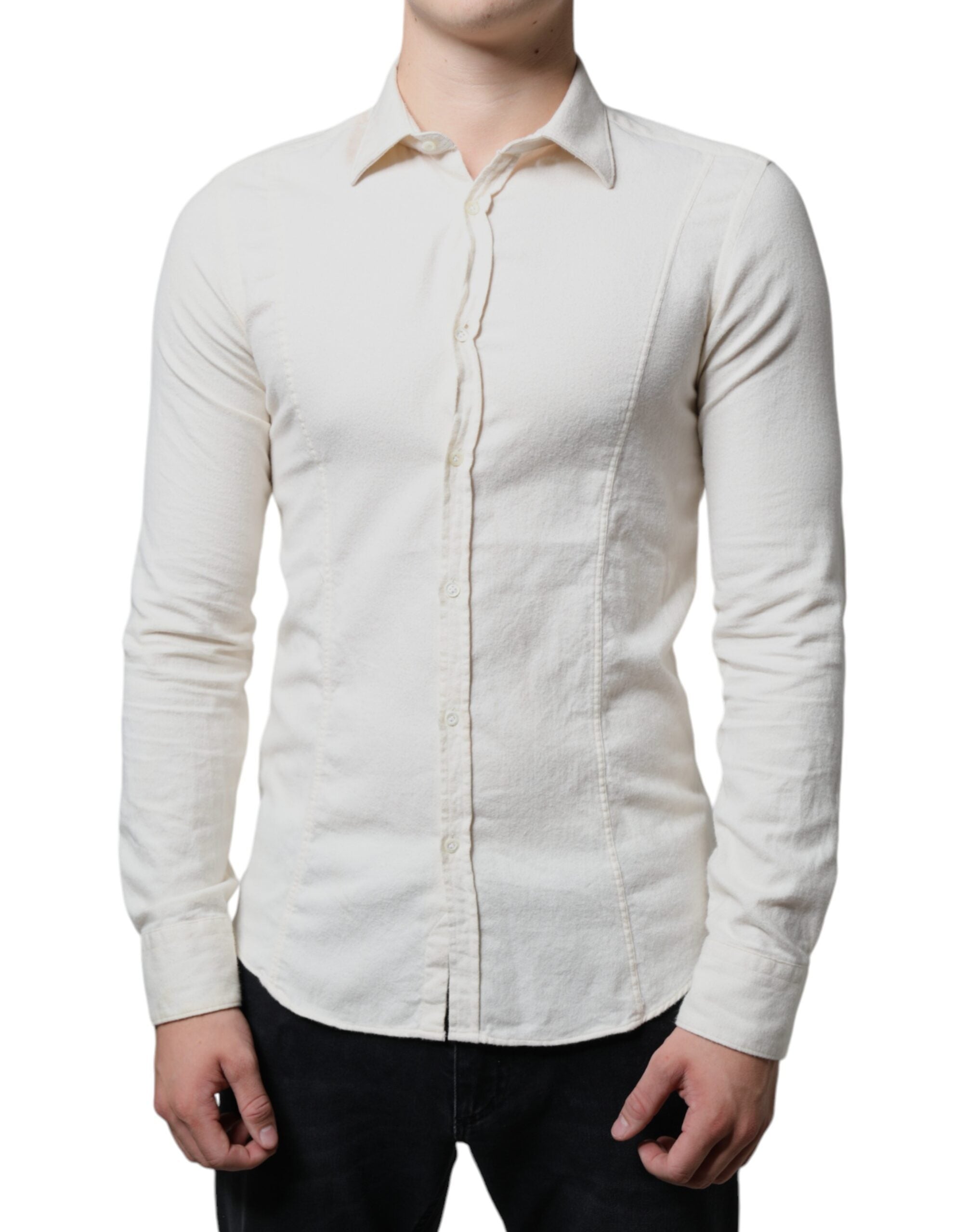 AGLINI Off White Cotton Collared Men Formal Dress Shirt LUNESCAPE
