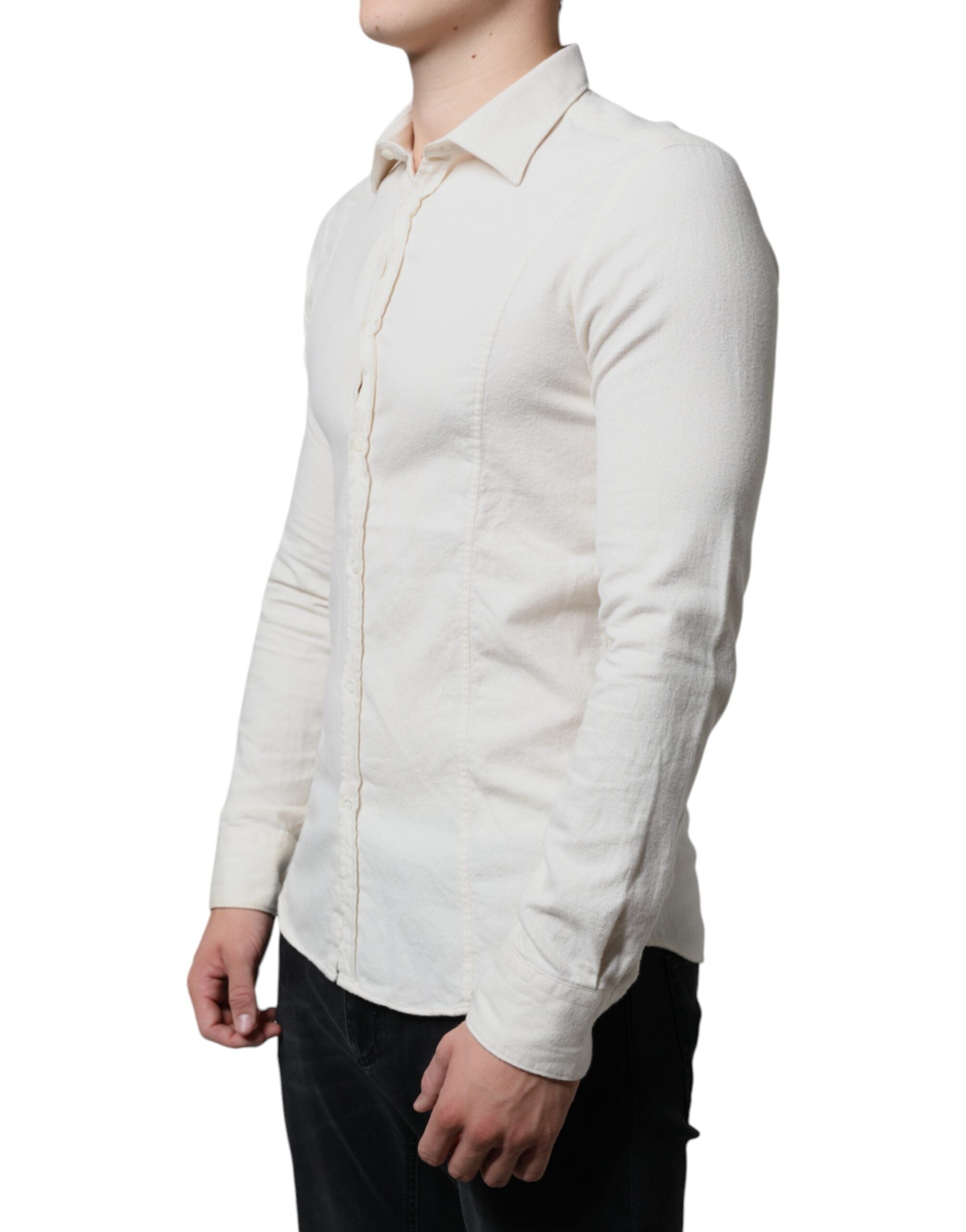 AGLINI Off White Cotton Collared Men Formal Dress Shirt LUNESCAPE