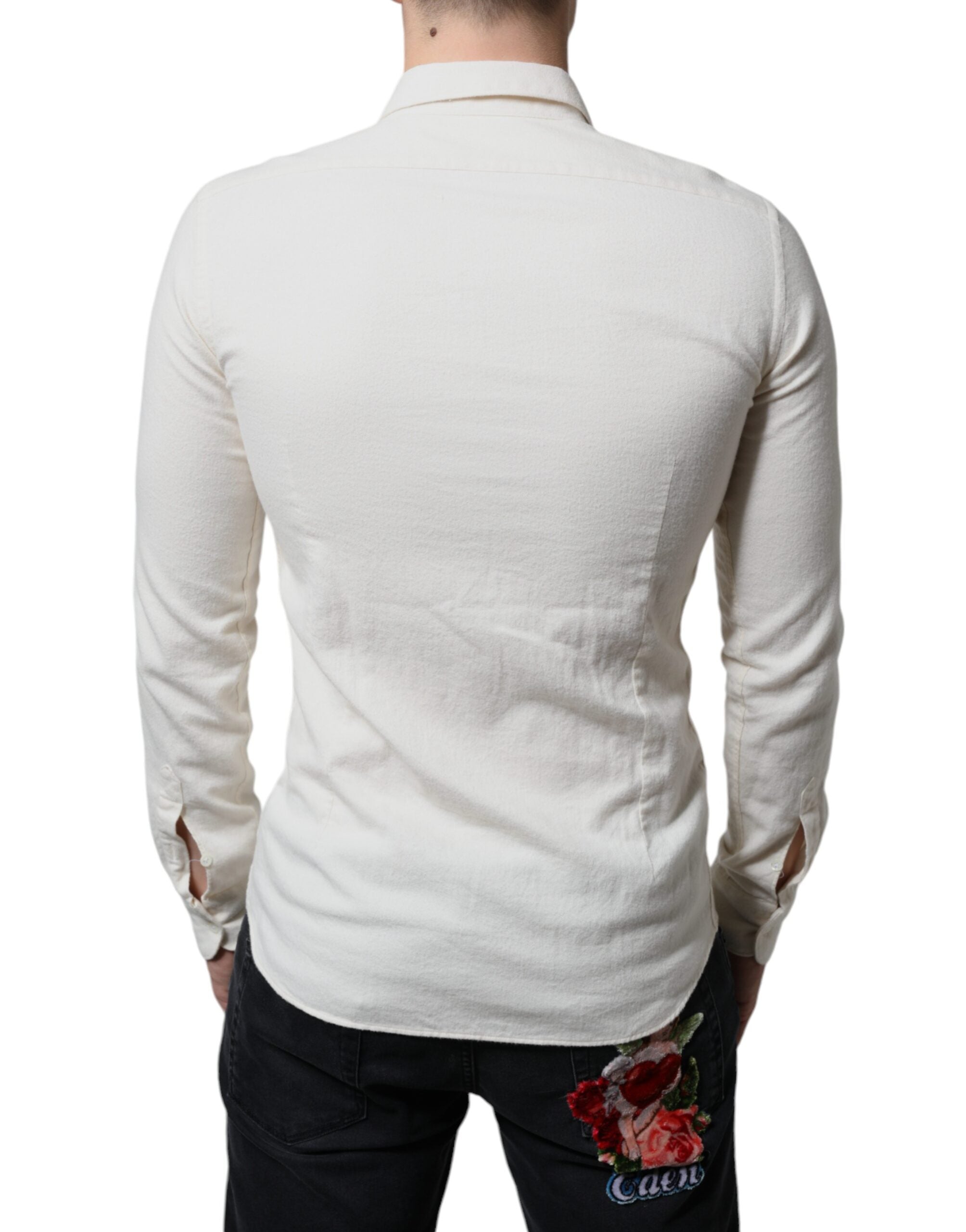 AGLINI Off White Cotton Collared Men Formal Dress Shirt LUNESCAPE