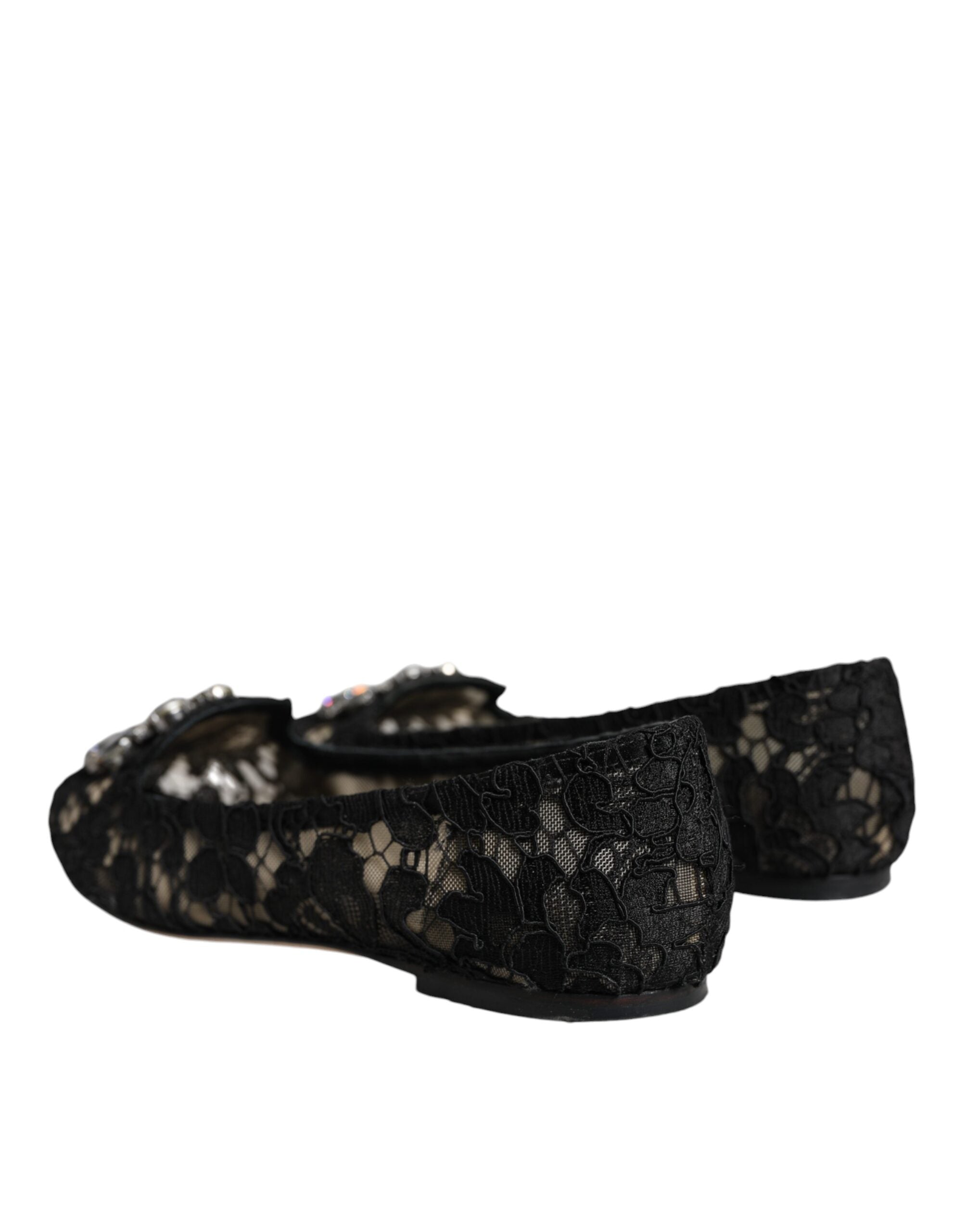 Dolce & Gabbana Black Lace Crystal Ballet Flats Loafer Shoes LUNESCAPE