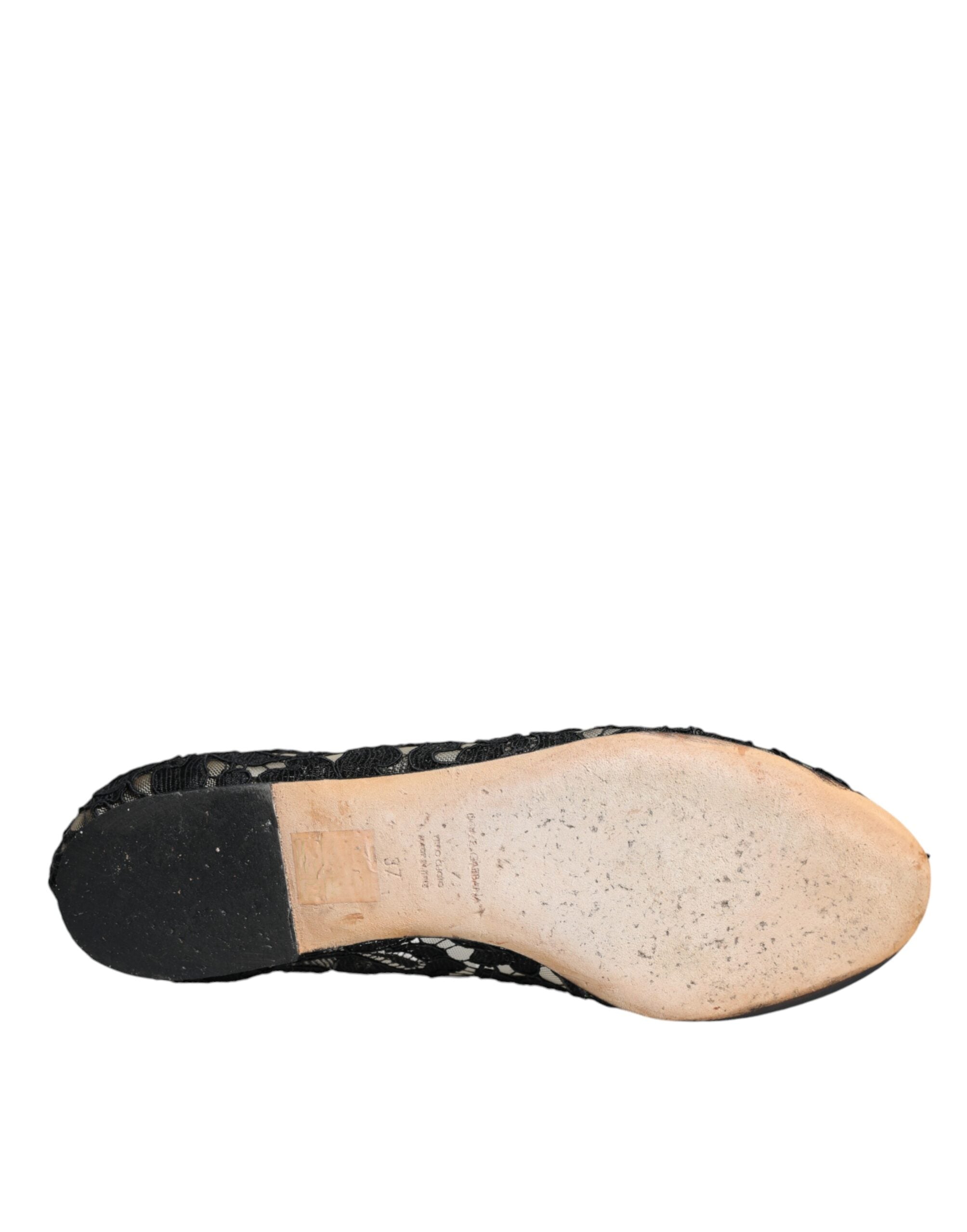 Dolce & Gabbana Black Lace Crystal Ballet Flats Loafer Shoes LUNESCAPE