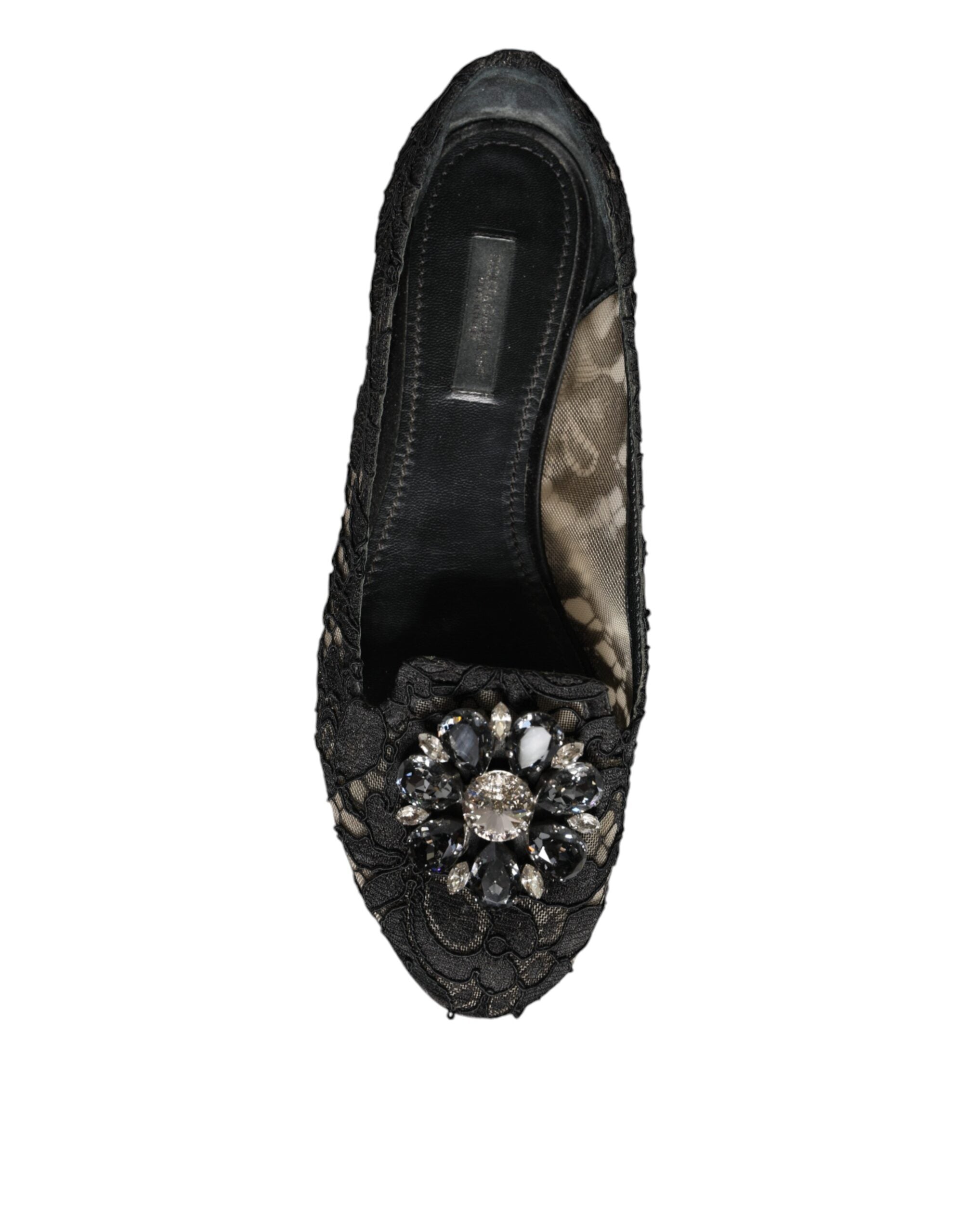 Dolce & Gabbana Black Lace Crystal Ballet Flats Loafer Shoes LUNESCAPE