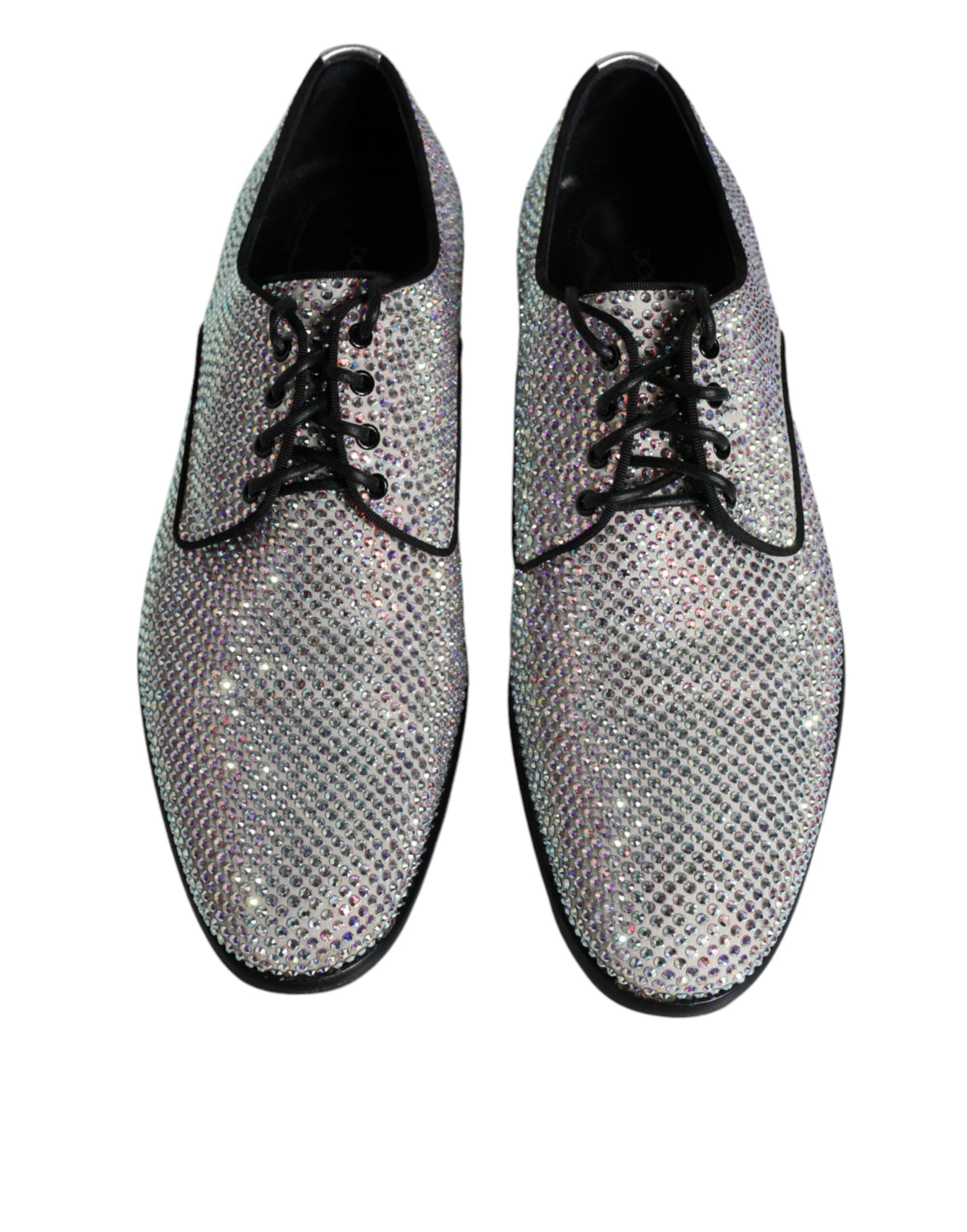 Dolce & Gabbana Silver Leather Rhinestones Derby Dress Shoes LUNESCAPE