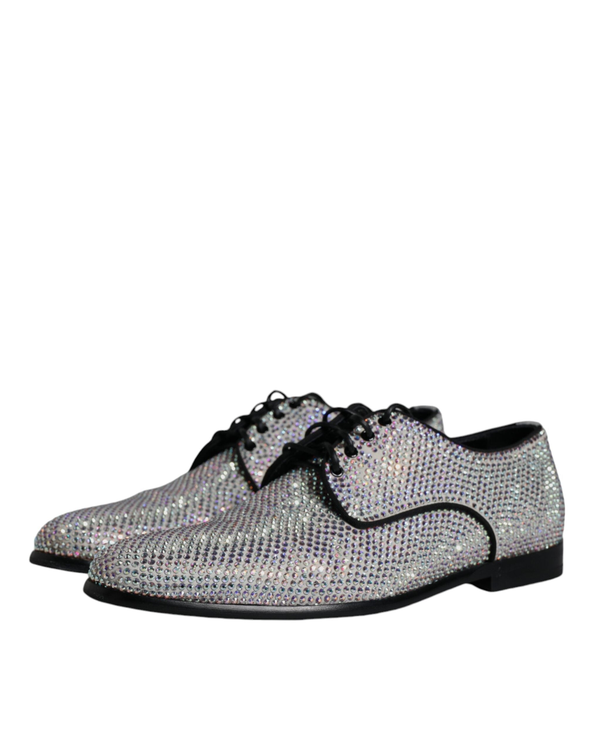 Dolce & Gabbana Silver Leather Rhinestones Derby Dress Shoes LUNESCAPE