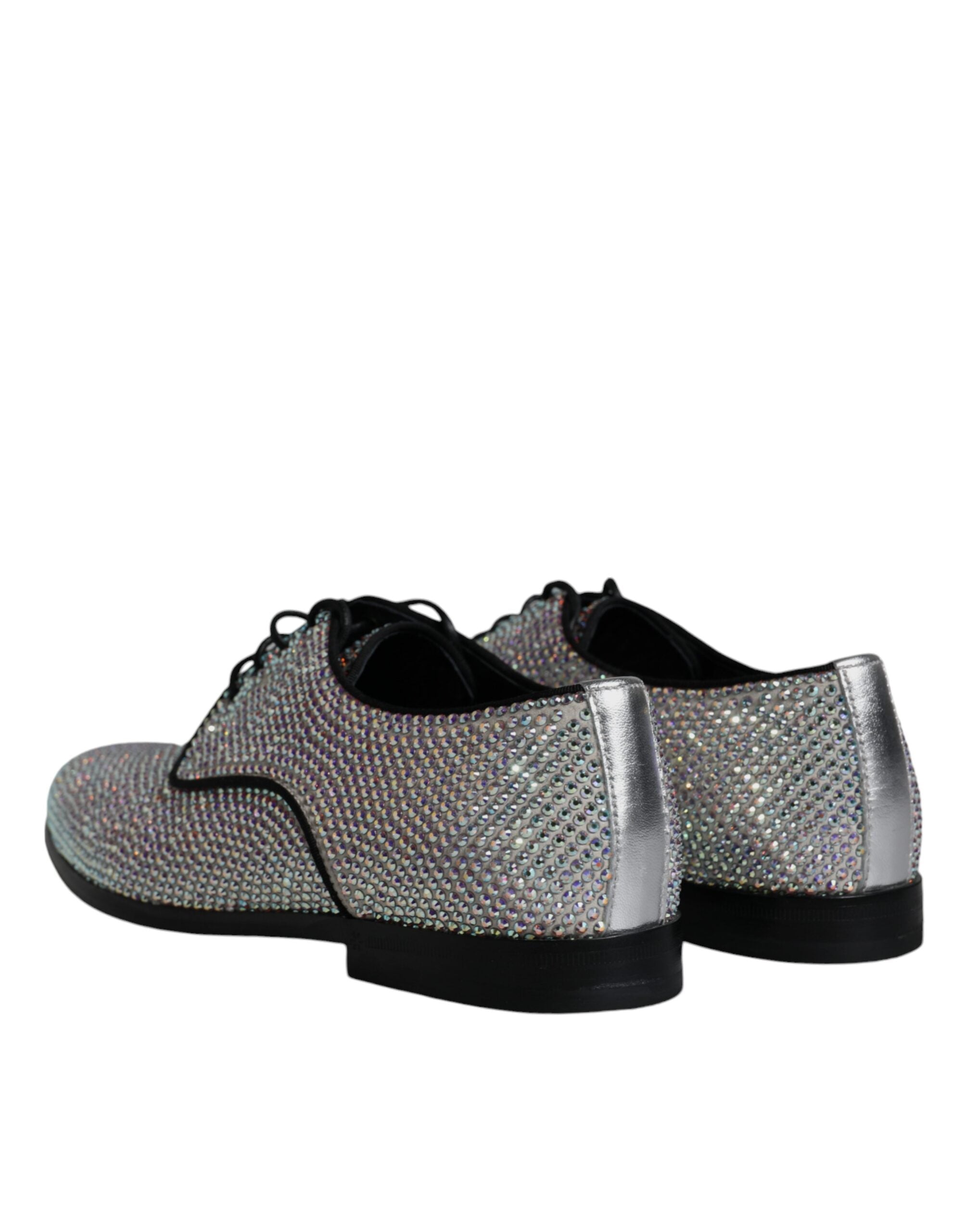 Dolce & Gabbana Silver Leather Rhinestones Derby Dress Shoes LUNESCAPE