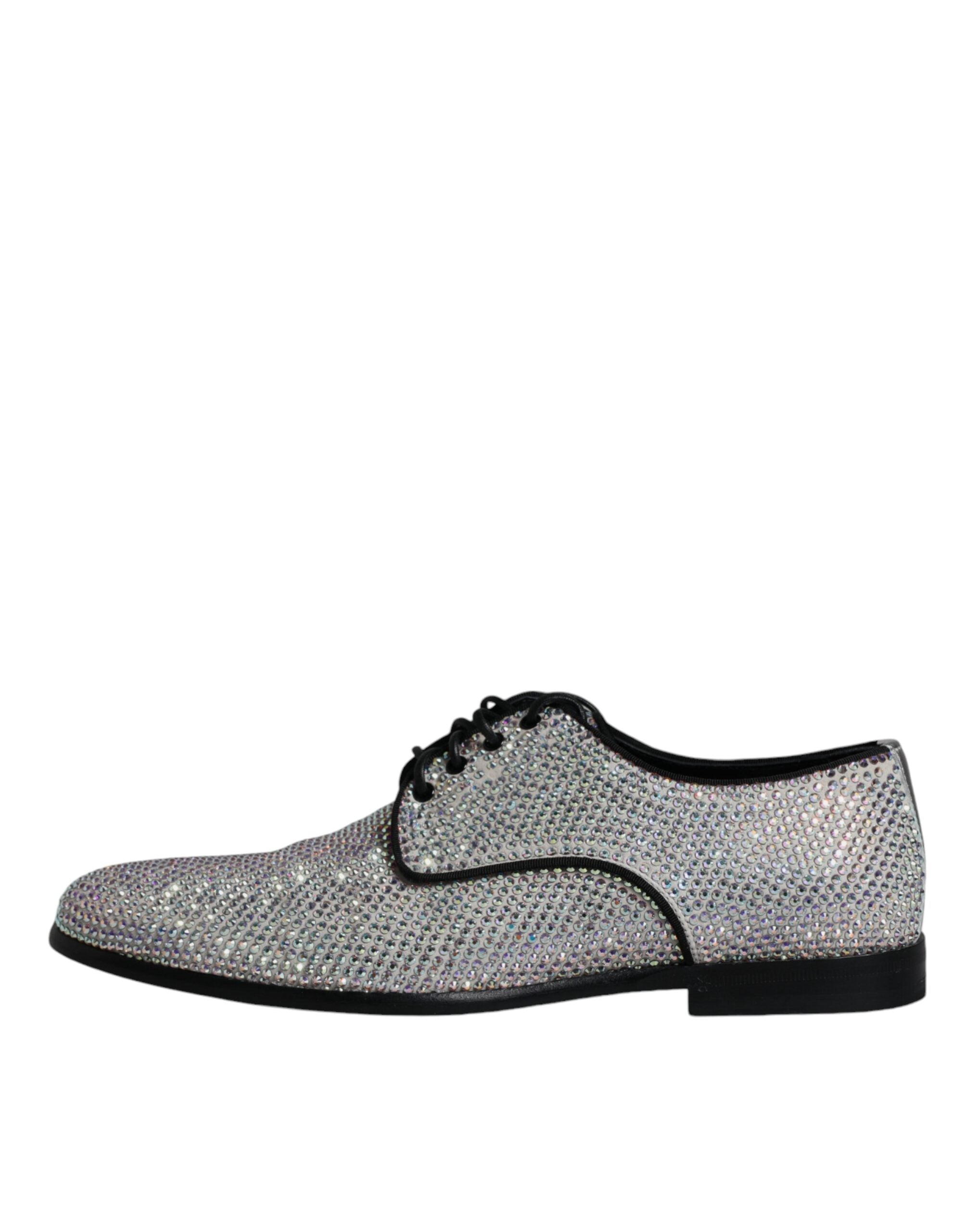 Dolce & Gabbana Silver Leather Rhinestones Derby Dress Shoes LUNESCAPE