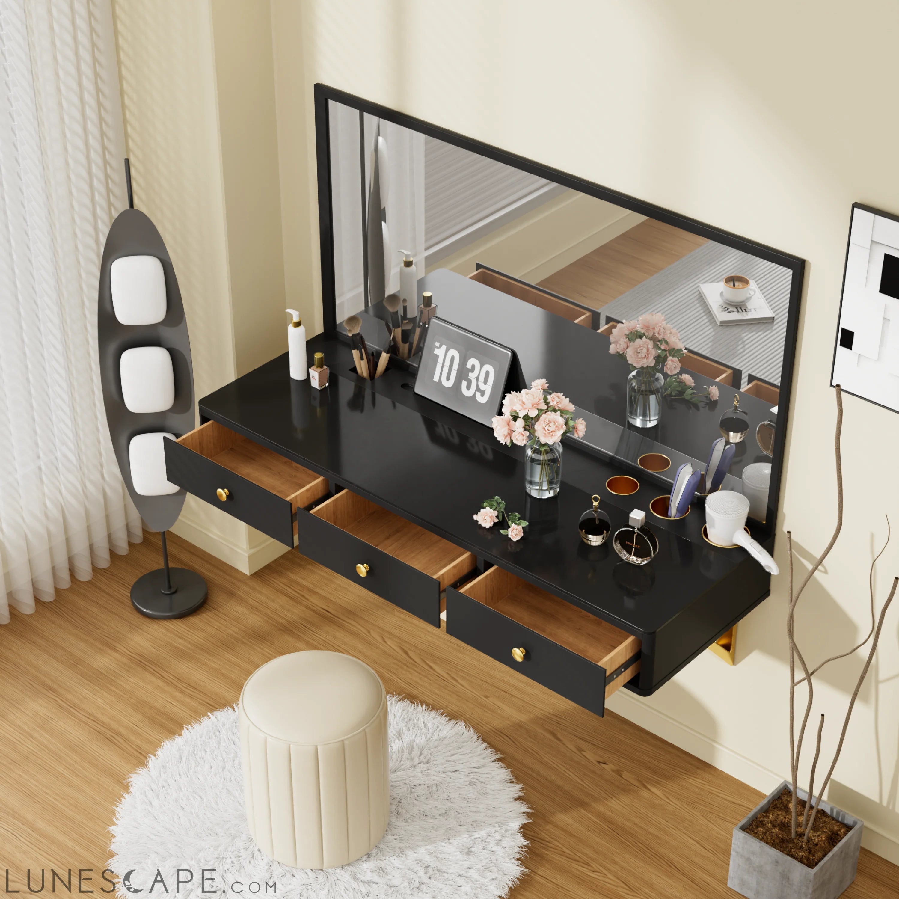 47" Floating Shelf with Drawer, Multi-Purpose Wall-Mounted Vanity LUNESCAPE