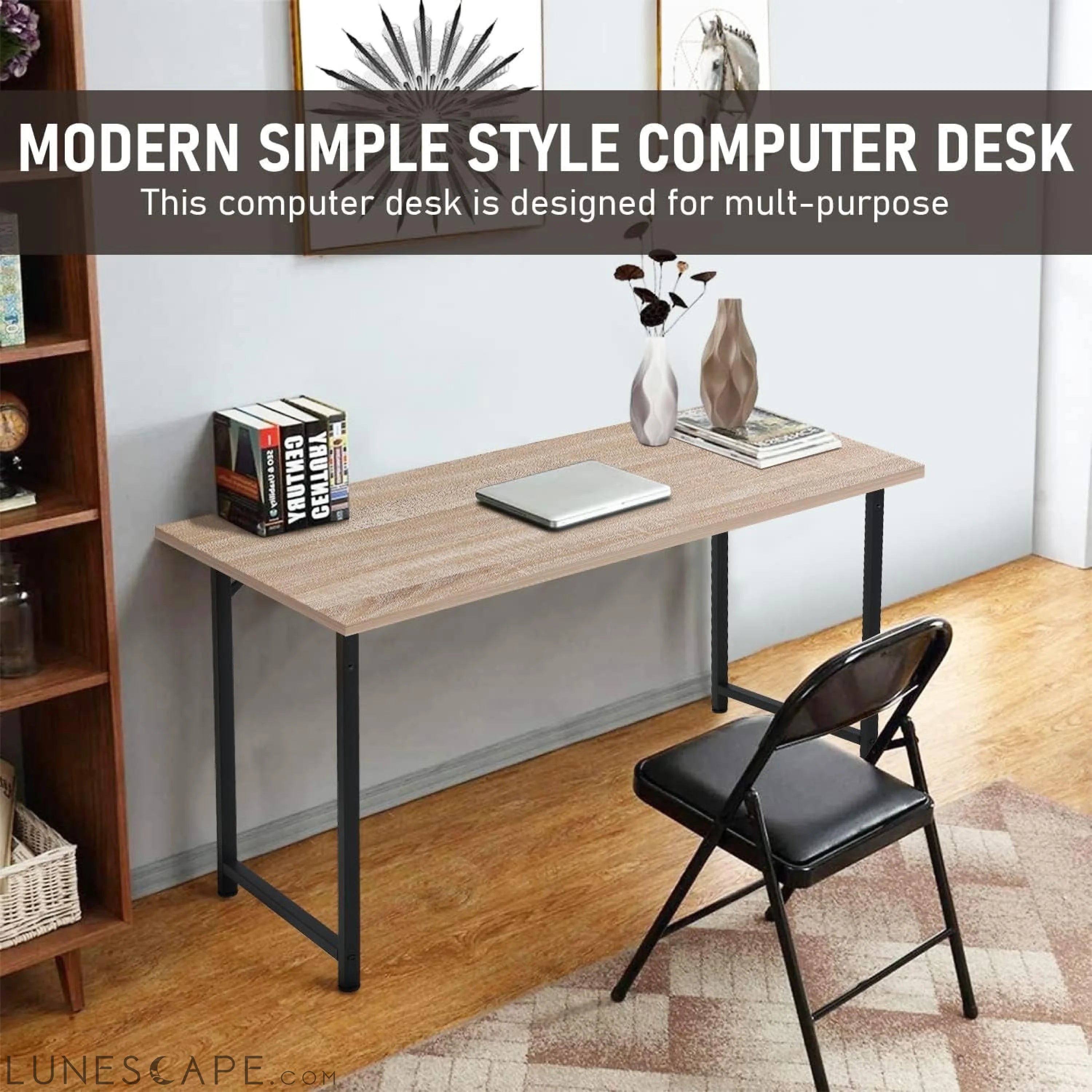 47 Inch Computer Desk Home Office Desk Writing Study Table Modern LUNESCAPE