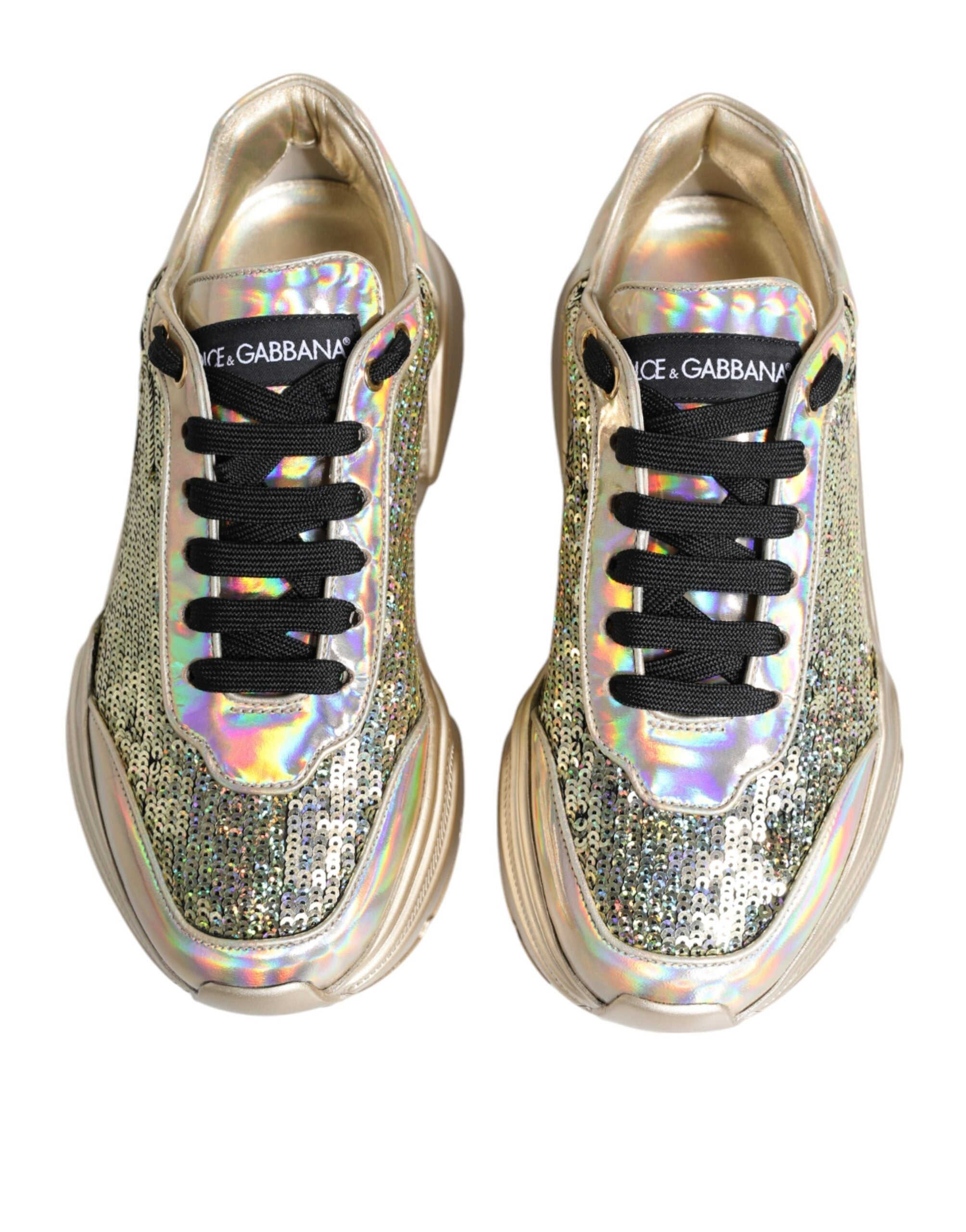 Dolce & Gabbana Gold Sequin Iridiscent Daymaster Sneakers Shoes LUNESCAPE
