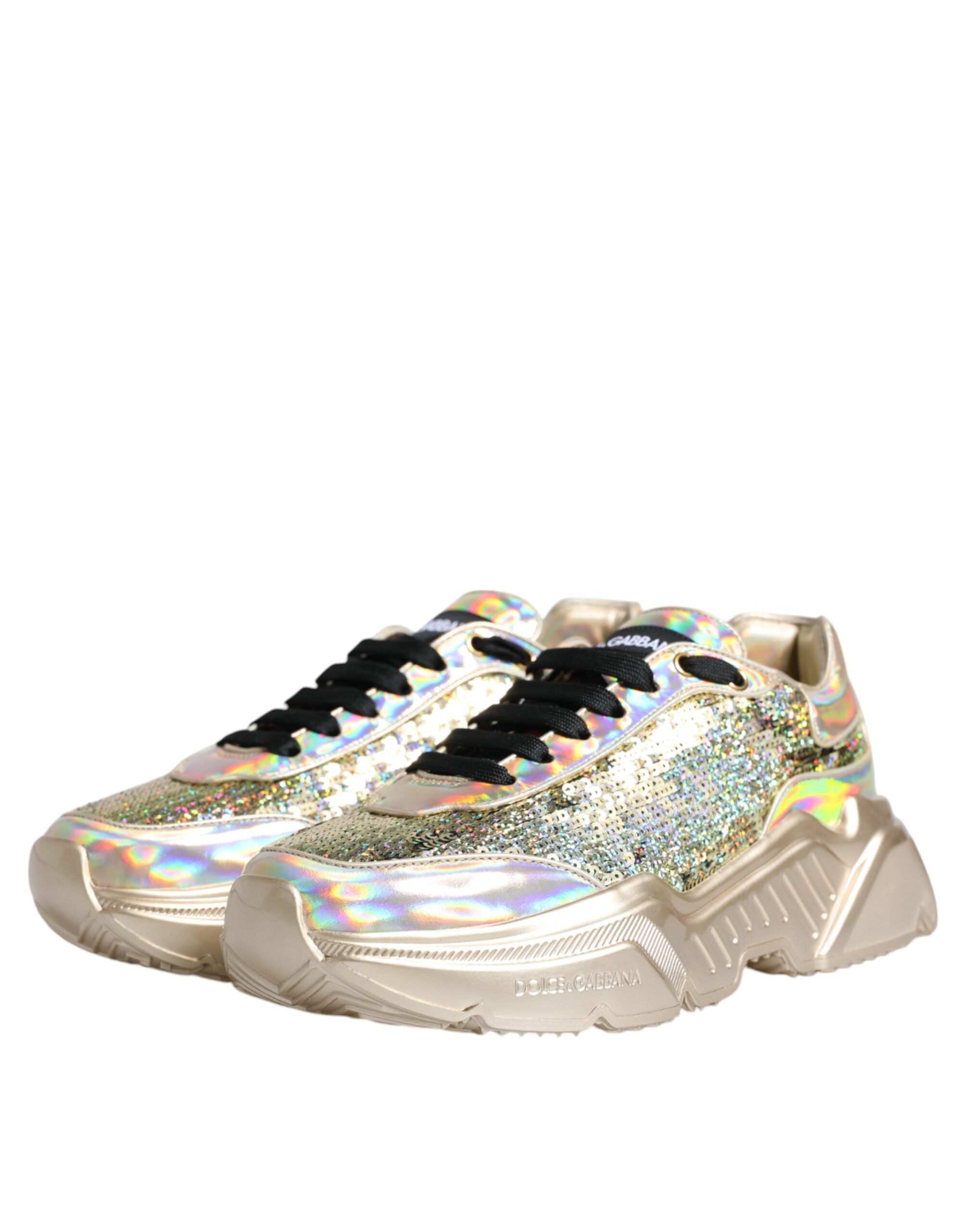 Dolce & Gabbana Gold Sequin Iridiscent Daymaster Sneakers Shoes LUNESCAPE