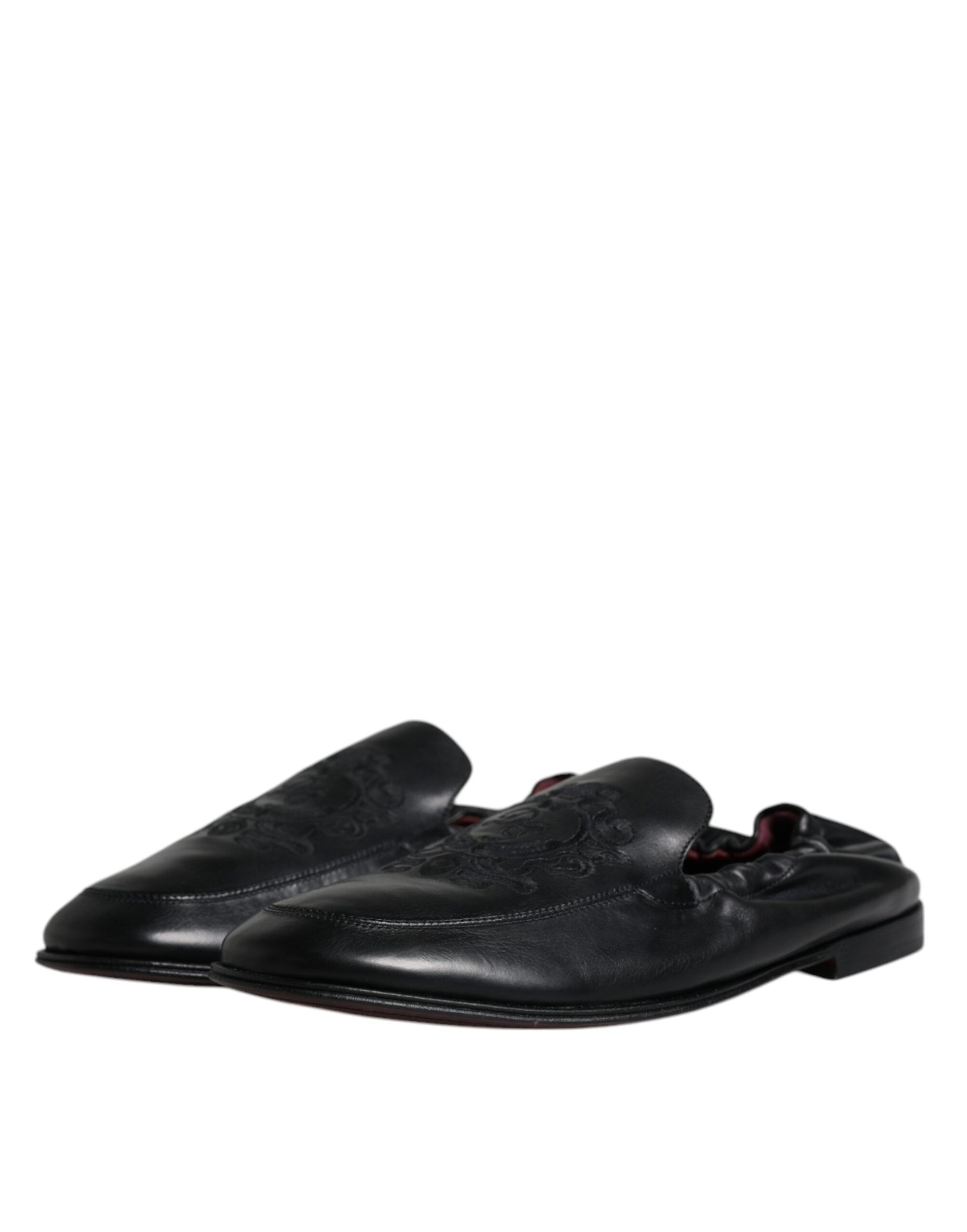Dolce & Gabbana Black Logo Embroidered Leather Loafer LUNESCAPE