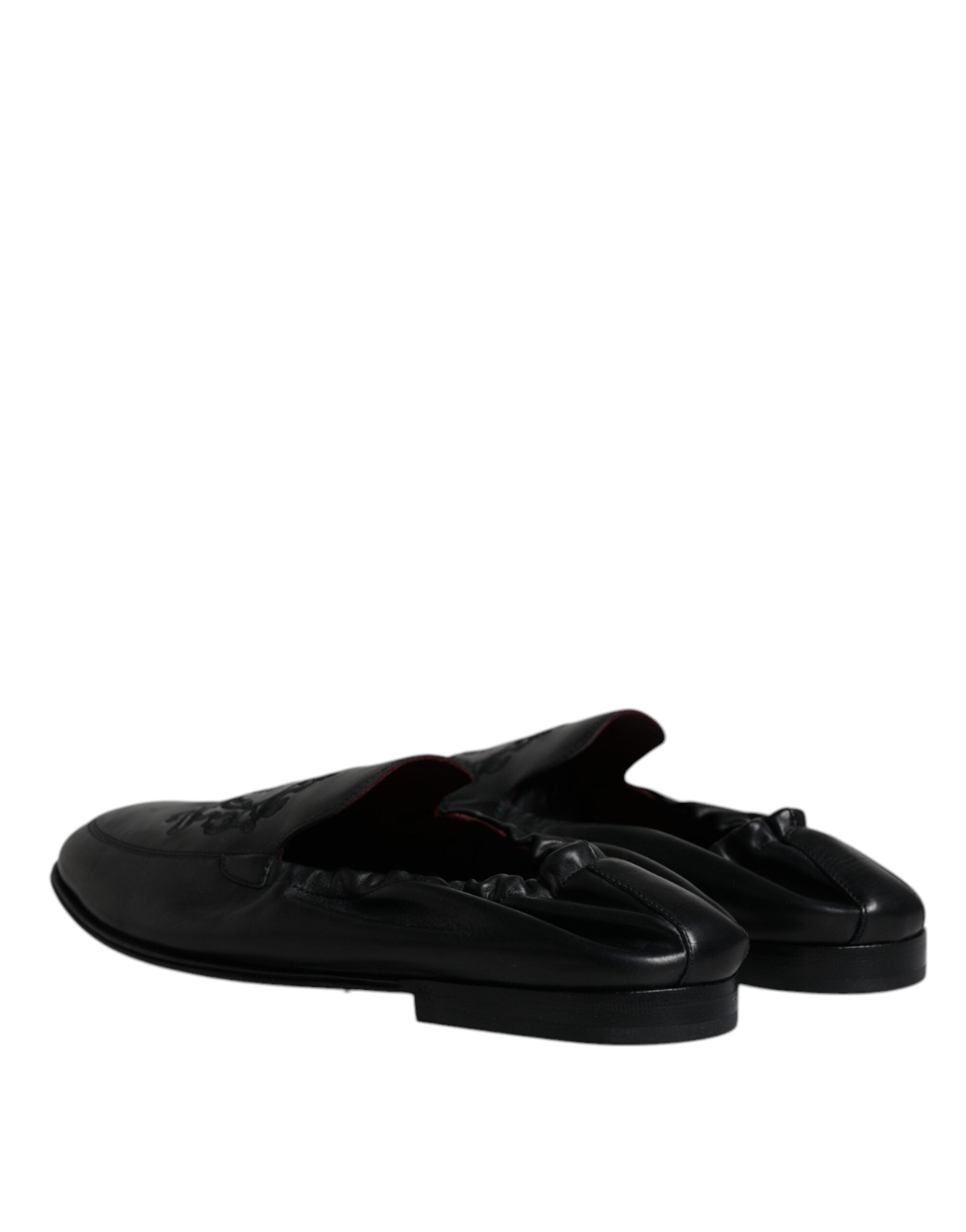 Dolce & Gabbana Black Logo Embroidered Leather Loafer LUNESCAPE