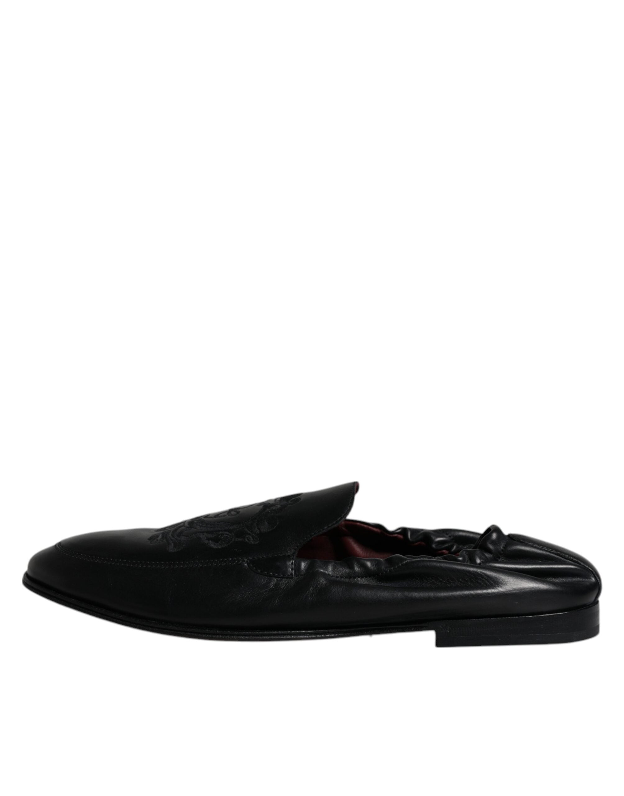 Dolce & Gabbana Black Logo Embroidered Leather Loafer LUNESCAPE