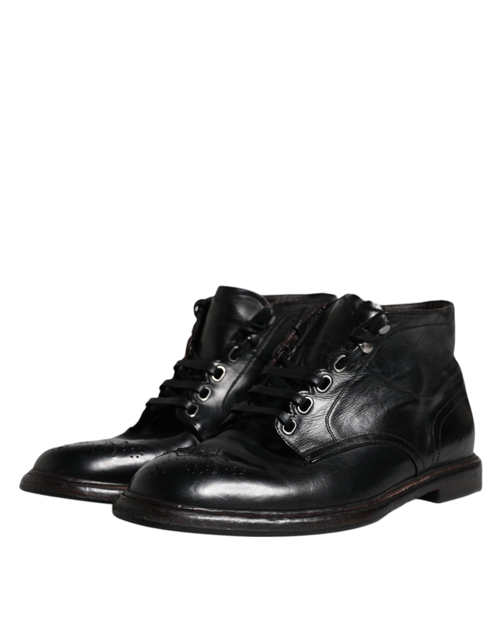 Dolce & Gabbana Black Leather Men Short Lace Up Boots LUNESCAPE